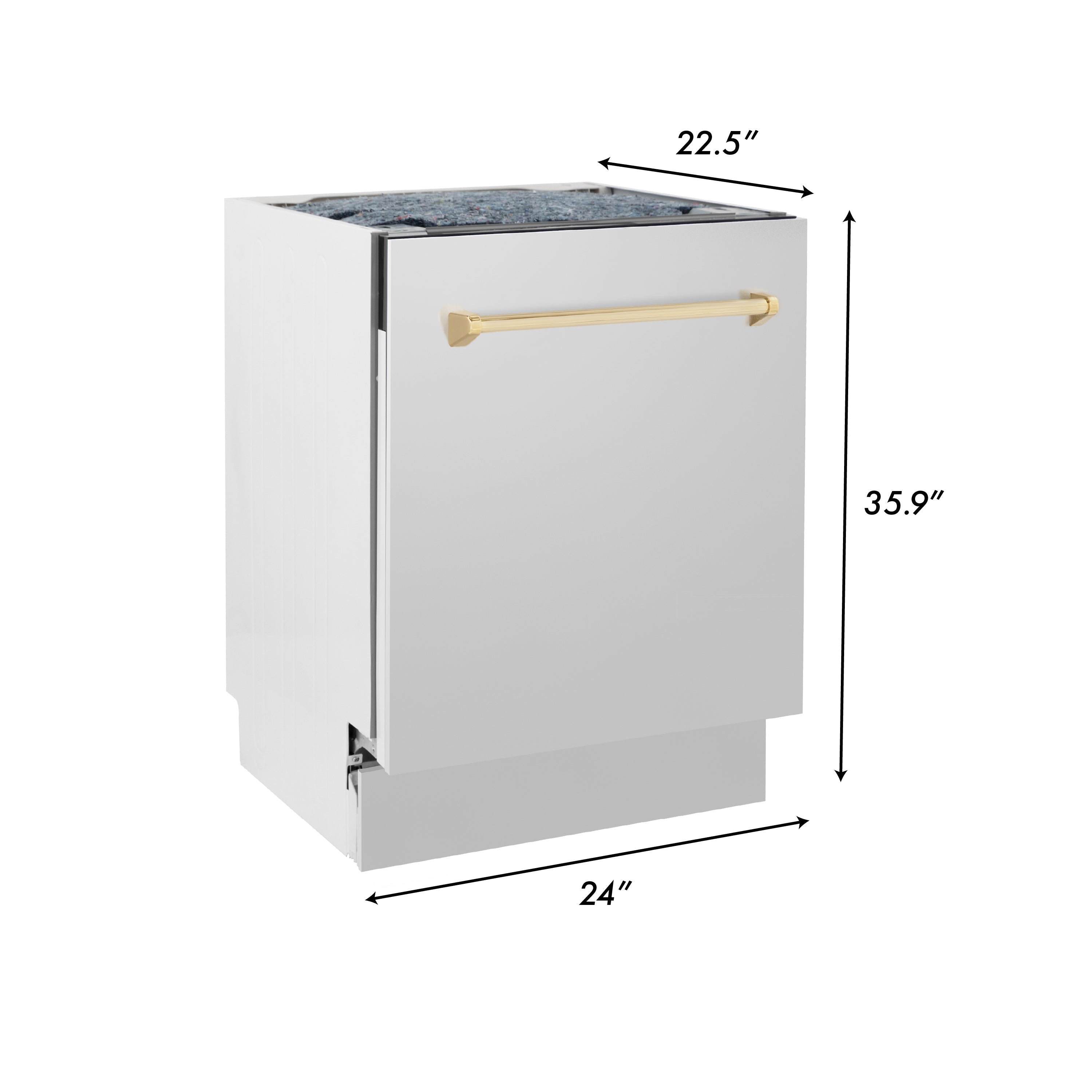 ZLINE Autograph Edition 24" 3rd Rack Top Control Tall Tub Dishwasher in Stainless Steel with Accent Handle, 51dBa (DWVZ-304-24)