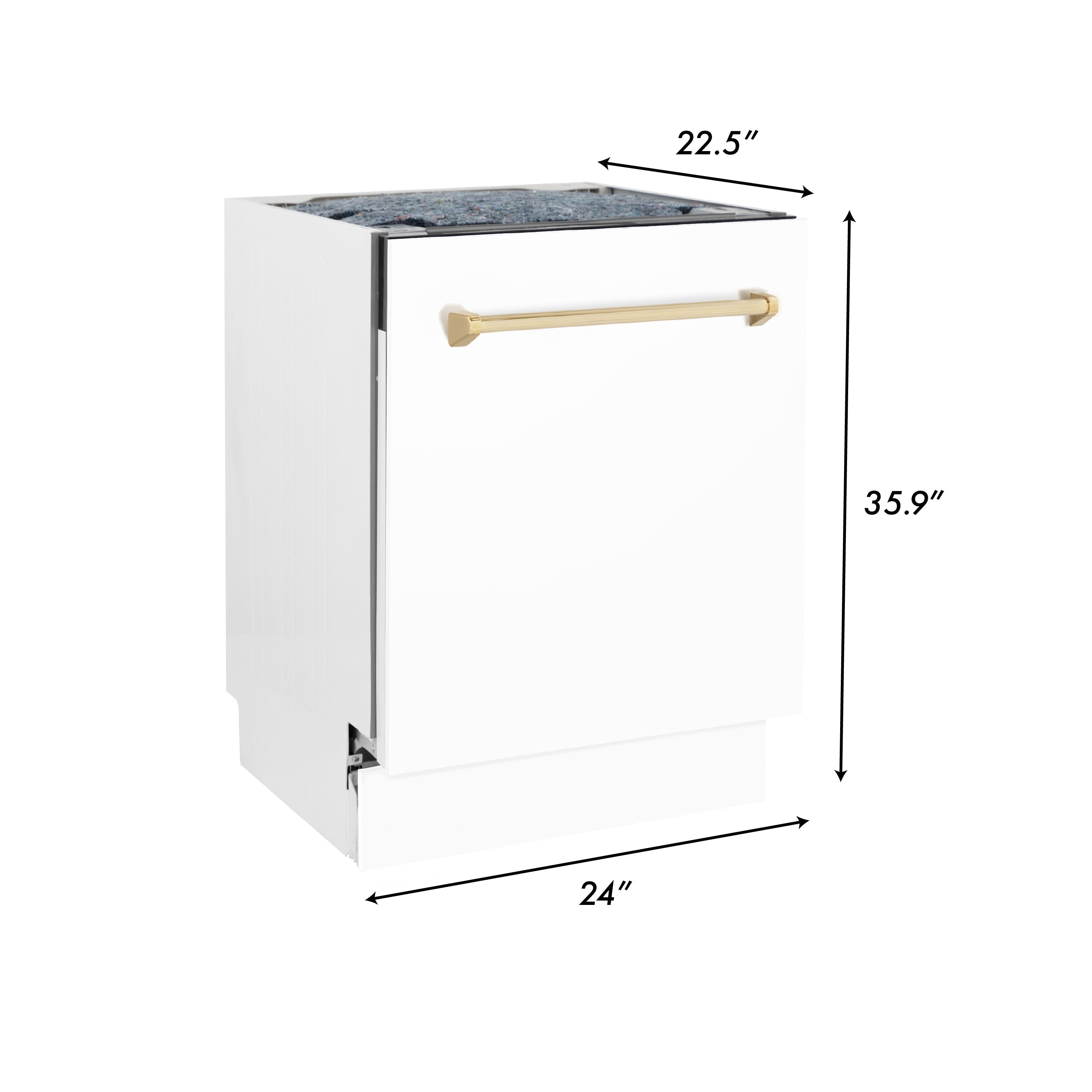 ZLINE Autograph Edition 24" 3rd Rack Top Control Tall Tub Dishwasher in White Matte with Accent Handle, 51dBa (DWVZ-WM-24)