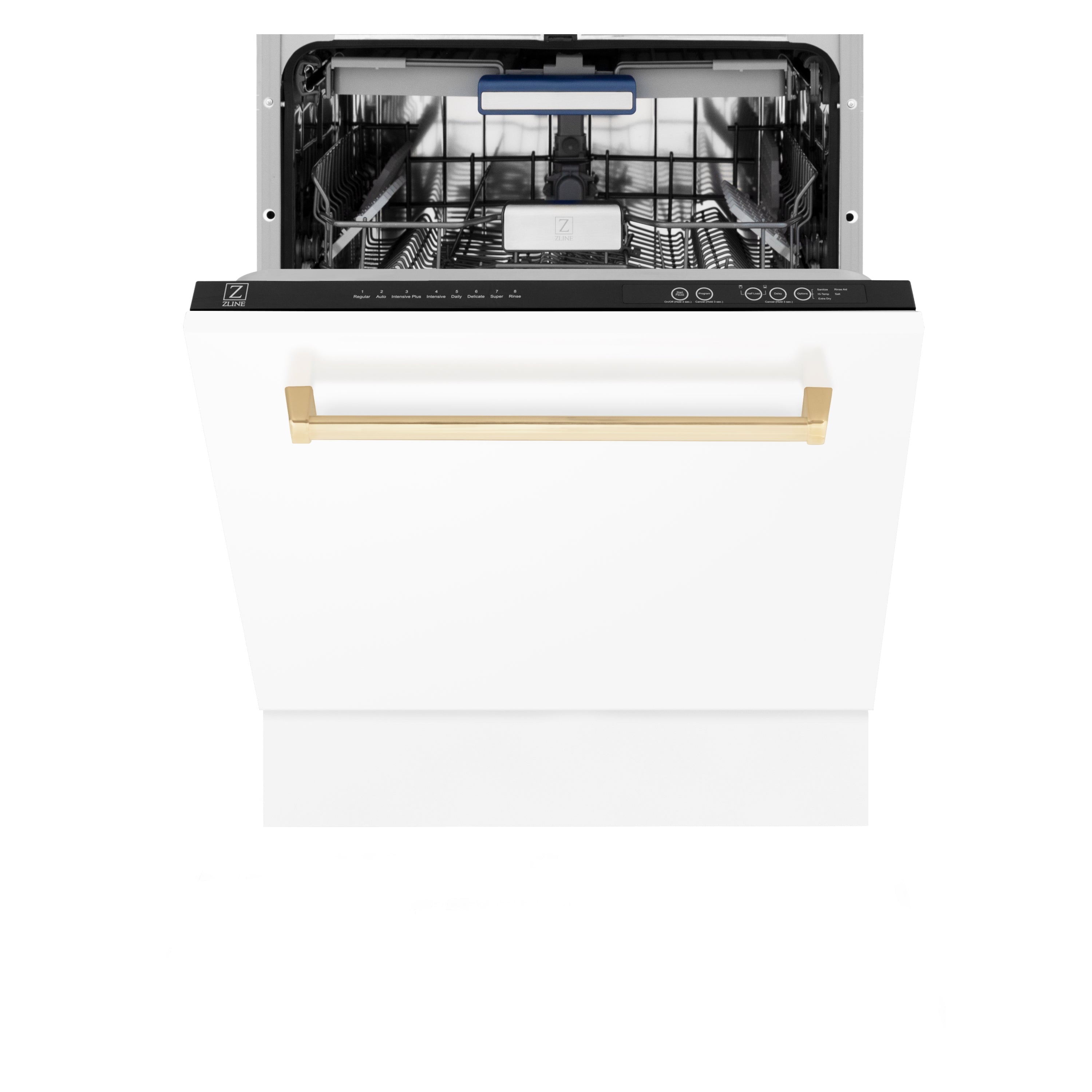 ZLINE Autograph Edition 24" 3rd Rack Top Control Tall Tub Dishwasher in White Matte with Accent Handle, 51dBa (DWVZ-WM-24)