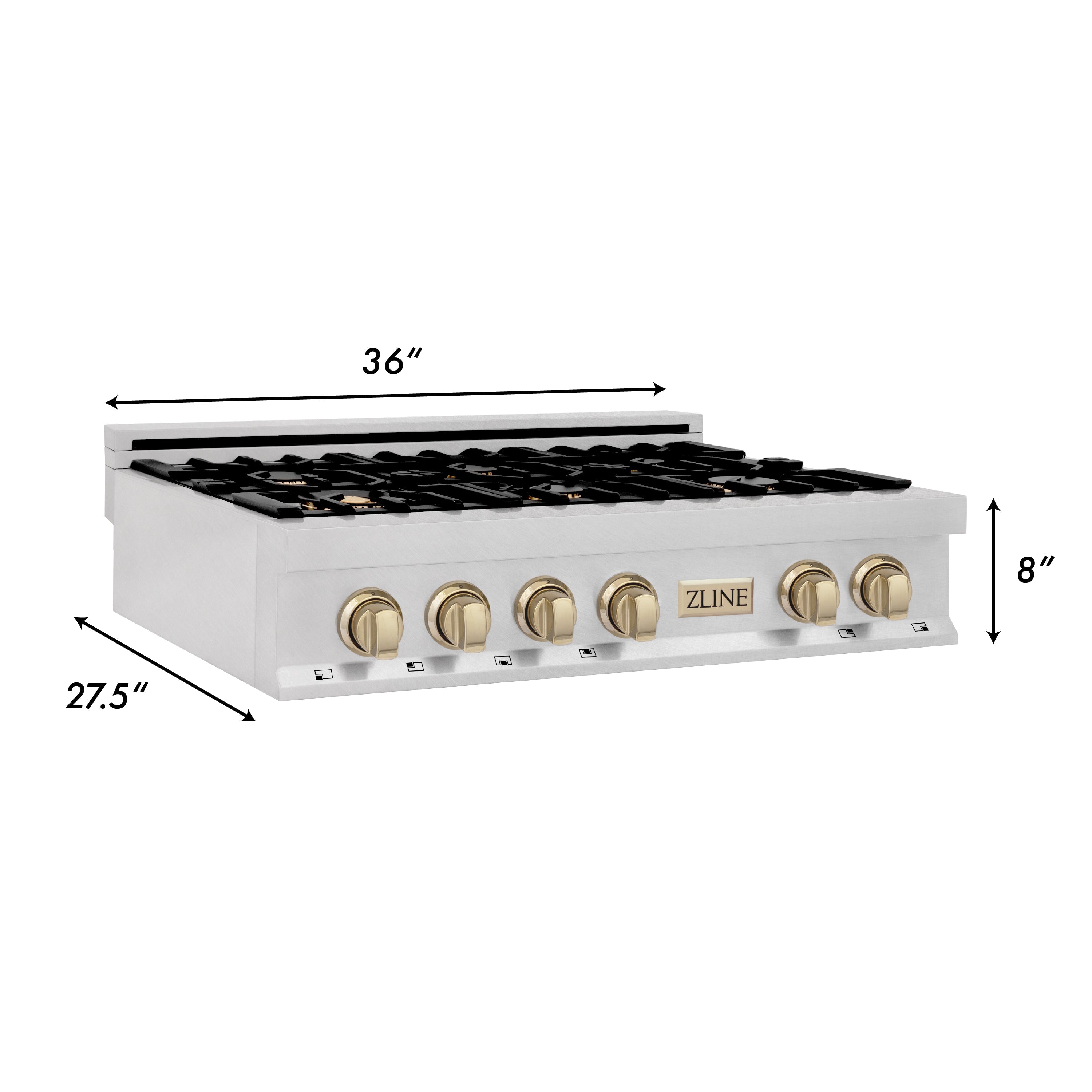 ZLINE Autograph Edition 36" Porcelain Rangetop with 6 Gas Burners in DuraSnow® Stainless Steel and Accents (RTSZ-36)