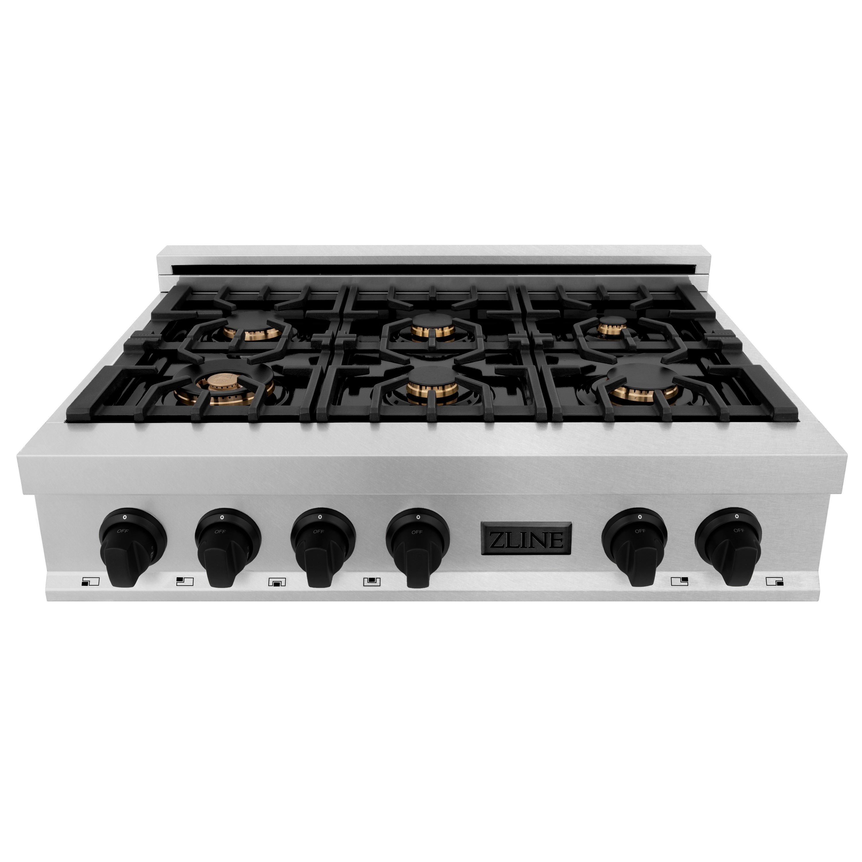 ZLINE Autograph Edition 36" Porcelain Rangetop with 6 Gas Burners in DuraSnow® Stainless Steel and Accents (RTSZ-36)