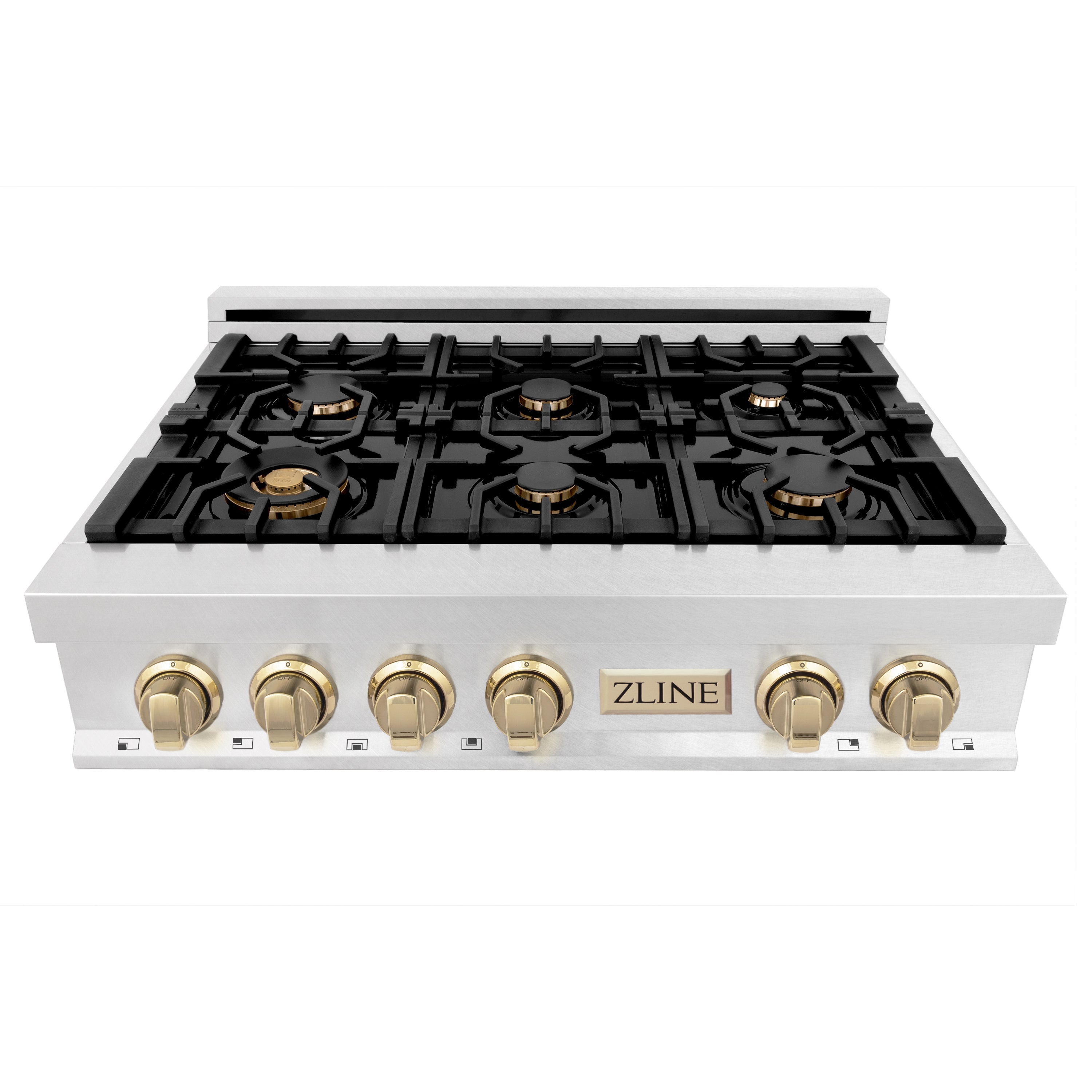 ZLINE Autograph Edition 36" Porcelain Rangetop with 6 Gas Burners in DuraSnow® Stainless Steel and Accents (RTSZ-36)