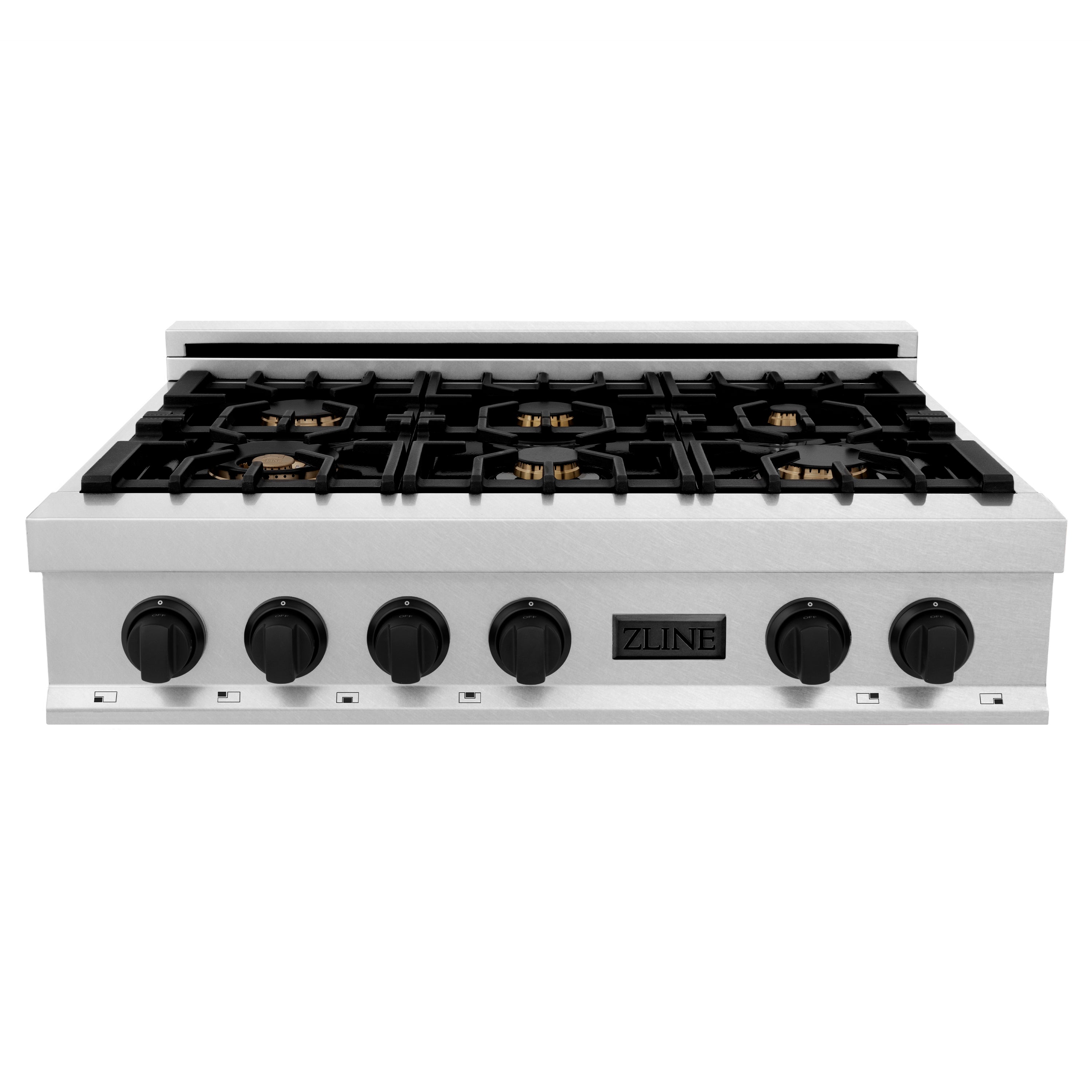 ZLINE Autograph Edition 36" Porcelain Rangetop with 6 Gas Burners in DuraSnow® Stainless Steel and Accents (RTSZ-36)