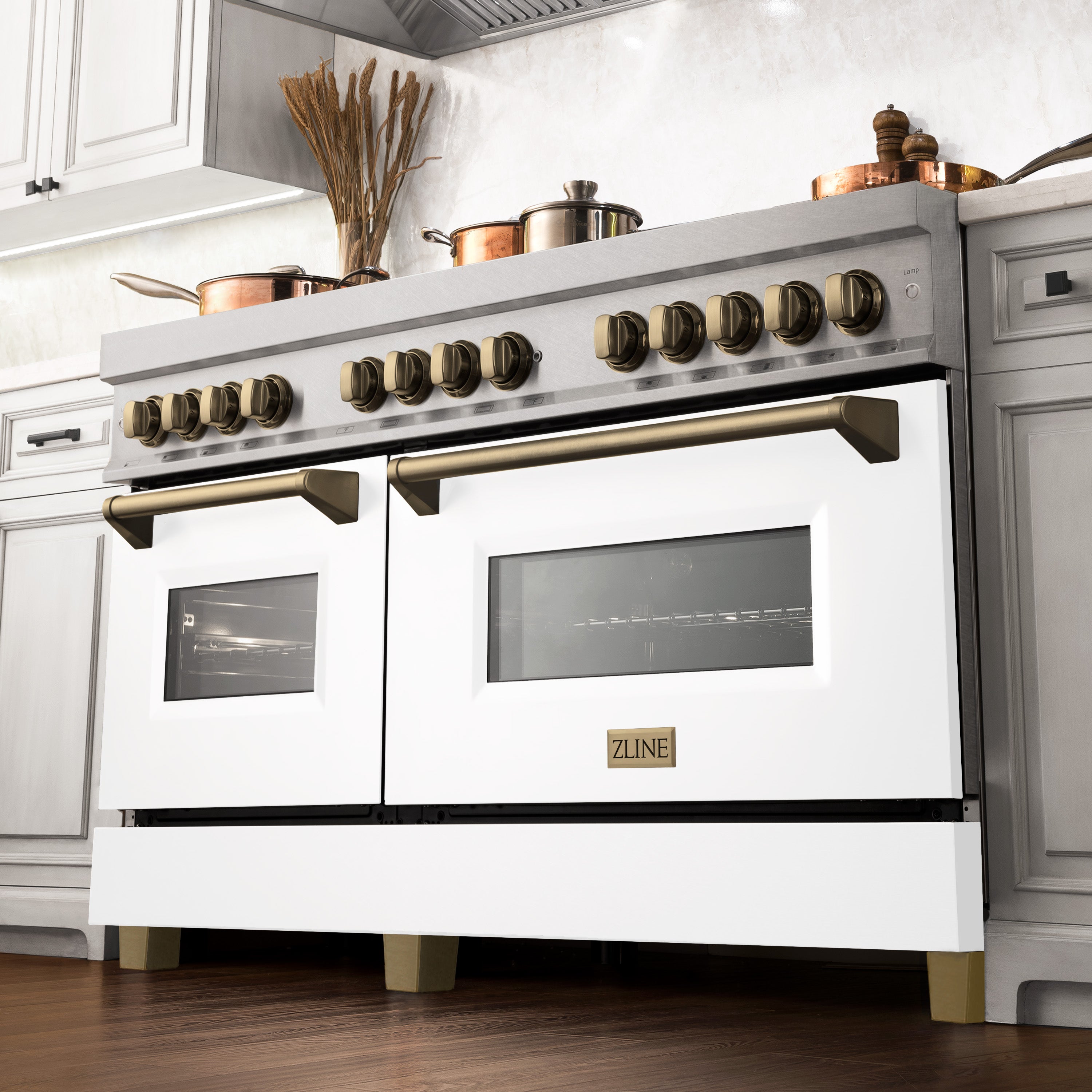 ZLINE Autograph Edition 60 in. 7.4 cu. ft. Dual Fuel Range with Gas Stove and Electric Oven in DuraSnow Stainless Steel with White Matte Door and Accents (RASZ-WM-60)