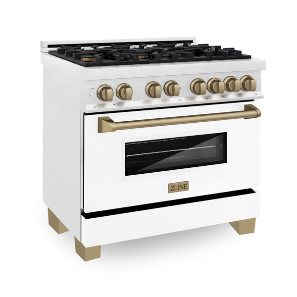 ZLINE Autograph Edition 36" 4.6 cu. ft. Dual Fuel Range with Gas Stove and Electric Oven in DuraSnow® Stainless Steel with White Matte Door and Accents (RASZ-WM-36)