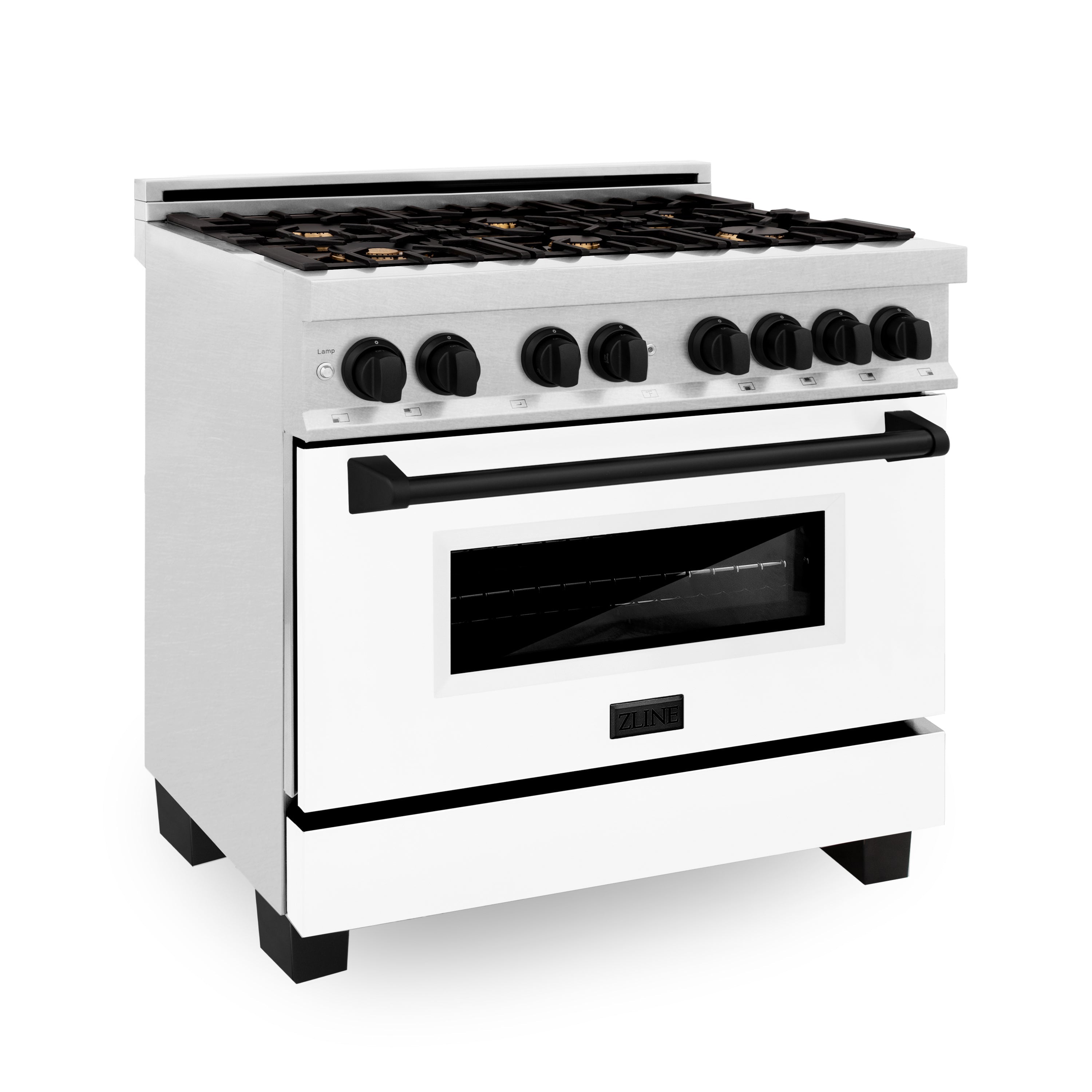 ZLINE Autograph Edition 36" 4.6 cu. ft. Dual Fuel Range with Gas Stove and Electric Oven in DuraSnow® Stainless Steel with White Matte Door and Accents (RASZ-WM-36)