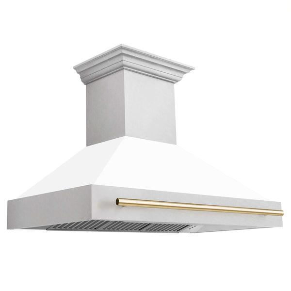 48 in. ZLINE Autograph Edition DuraSnow Stainless Steel Range Hood with White Matte Shell and Accented Handle (8654SNZ-WM48)