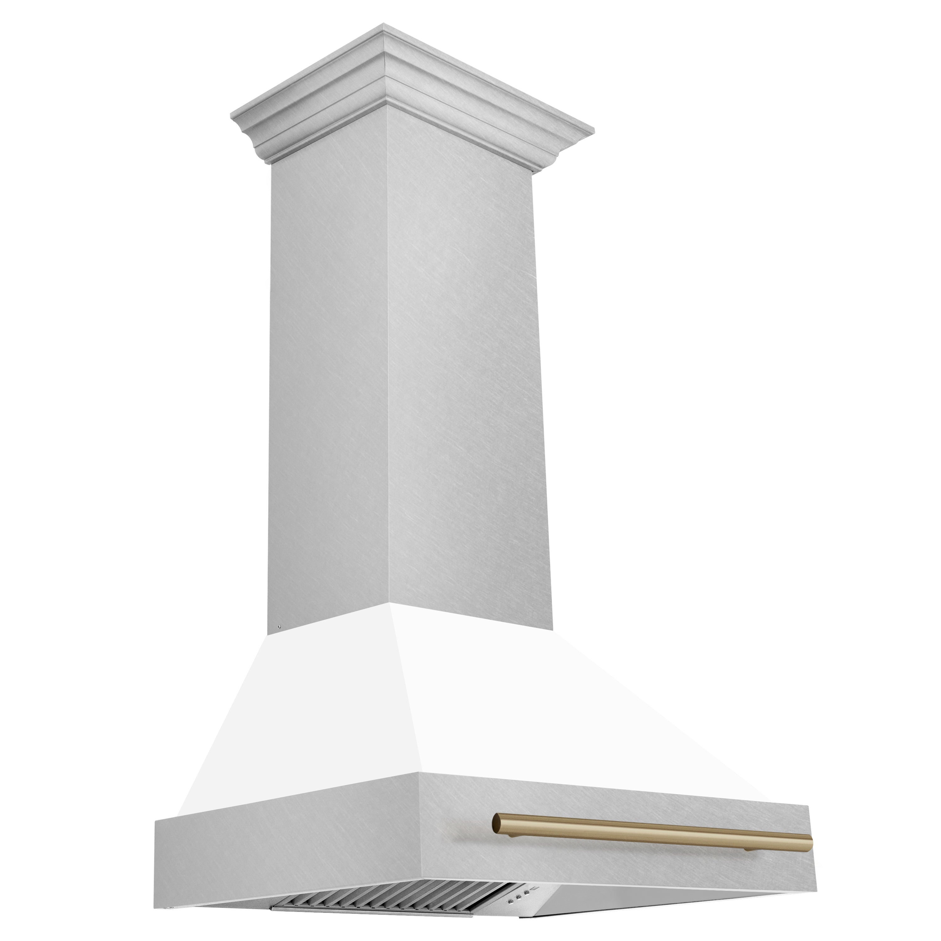 30 in. ZLINE Autograph Edition DuraSnow Stainless Steel Range Hood with White Matte Shell and Accented Handle (8654SNZ-WM30)