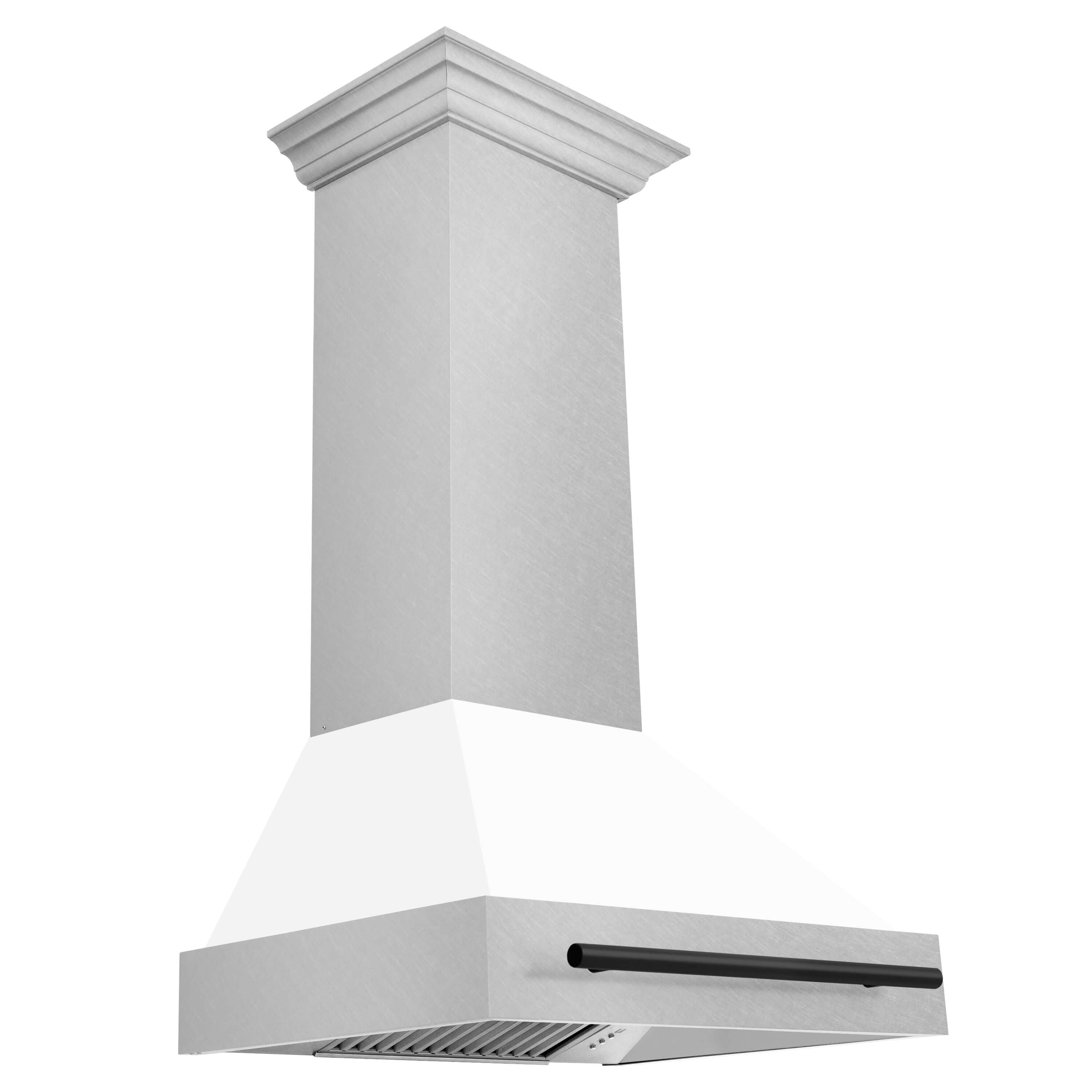 30 in. ZLINE Autograph Edition DuraSnow Stainless Steel Range Hood with White Matte Shell and Accented Handle (8654SNZ-WM30)