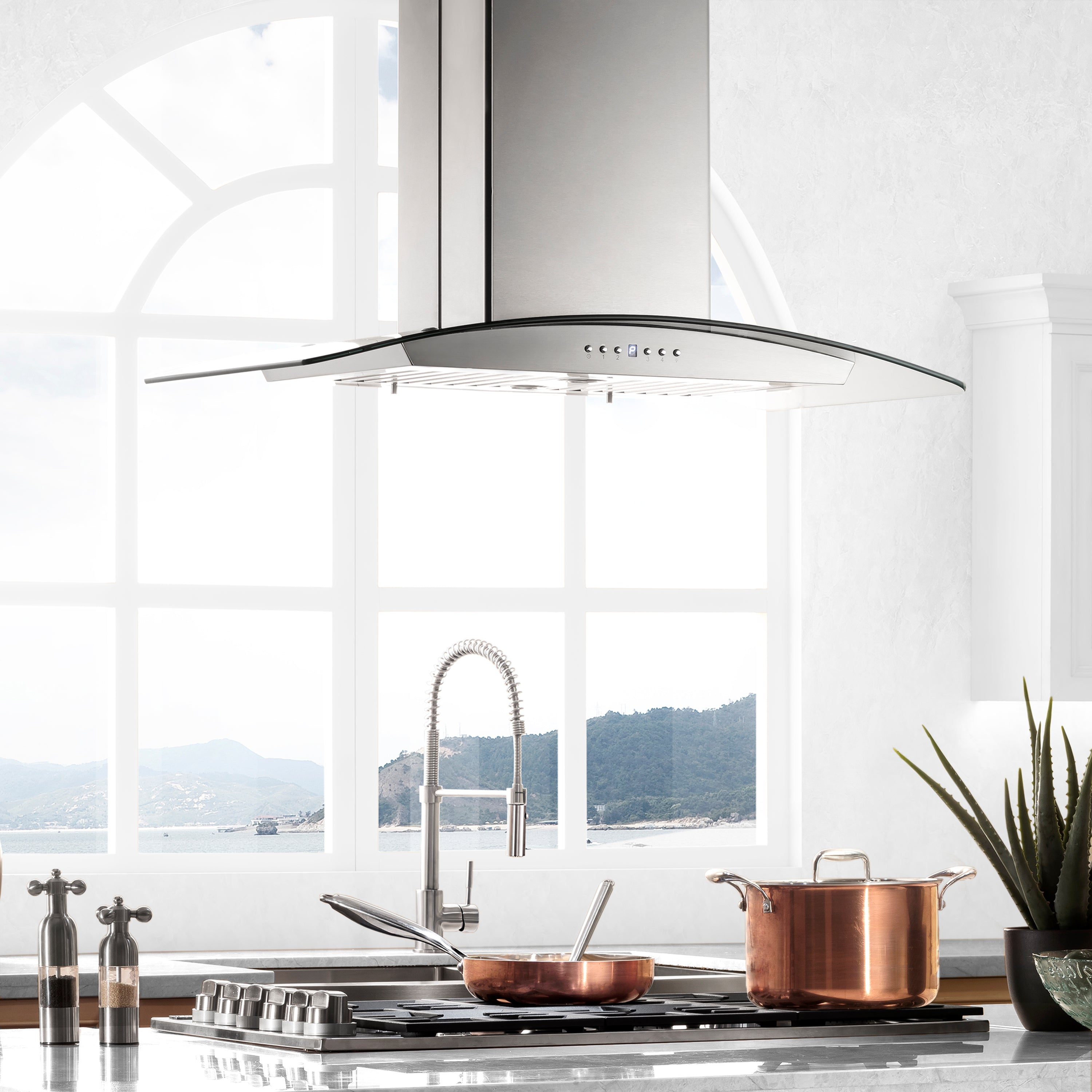 ZLINE Island Mount Range Hood in Stainless Steel with Built-in CrownSound™ Bluetooth Speakers (GL5iCRN-BT)