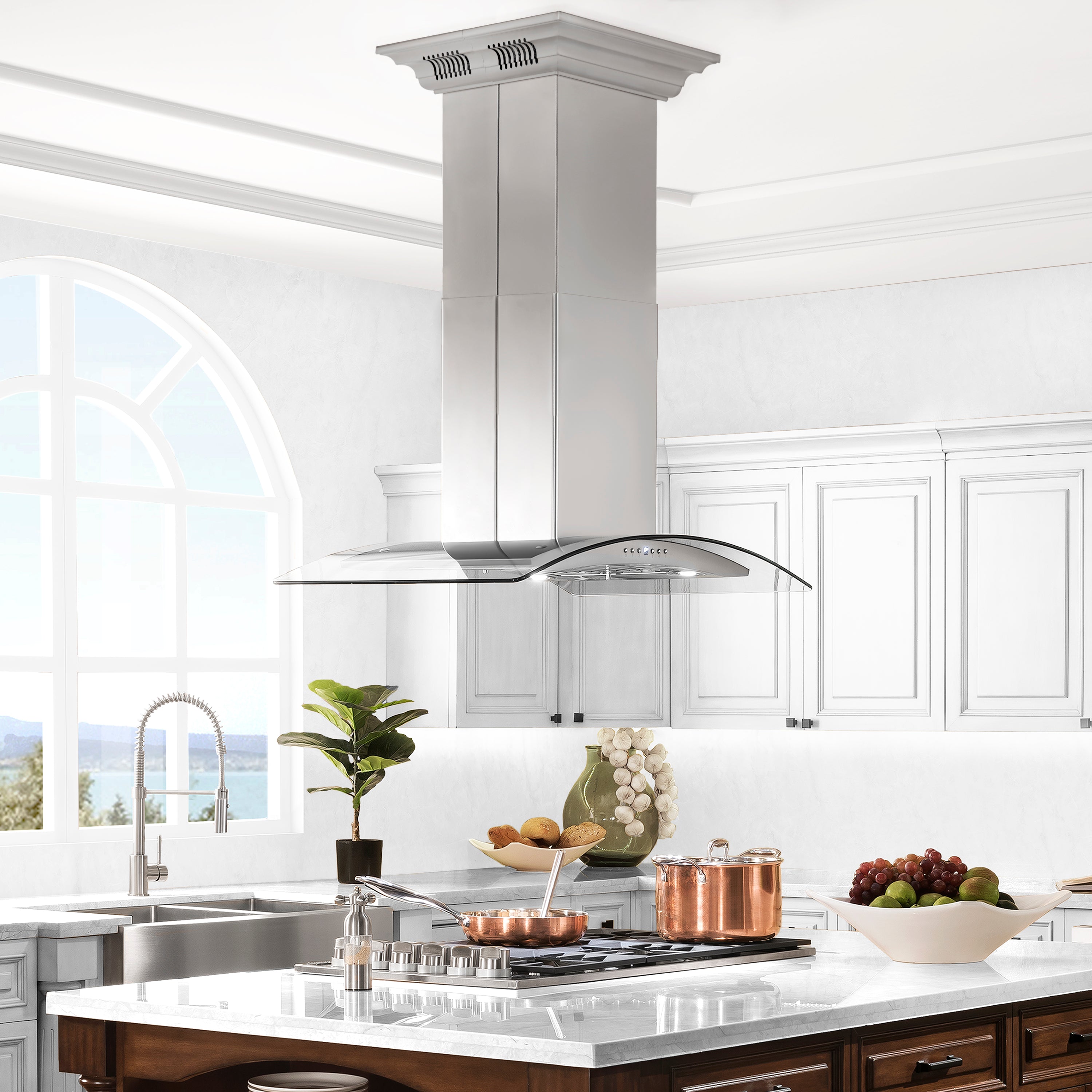 ZLINE Island Mount Range Hood in Stainless Steel with Built-in CrownSound™ Bluetooth Speakers (GL5iCRN-BT)