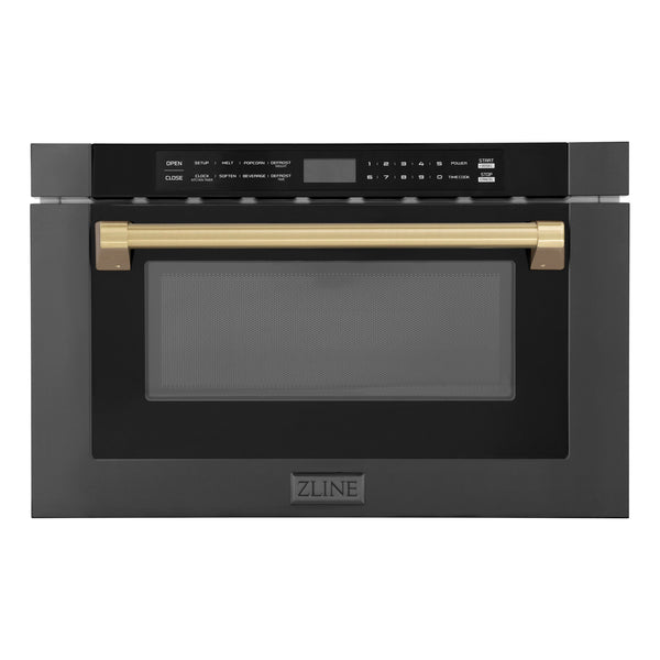 ZLINE Autograph Edition 24" 1.2 cu. ft. Built-in Microwave Drawer in Black Stainless Steel and Champagne Bronze Accents (MWDZ-1-BS-H-CB)