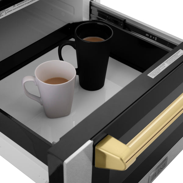Autograph Edition Microwave Drawer with Traditional Handle in DuraSnow and Gold (MWDZ-1-SS-H-G)