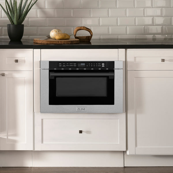 Autograph Edition Microwave Drawer with Traditional Handle in DuraSnow and Matte Black(MWDZ-1-SS-H-MB)