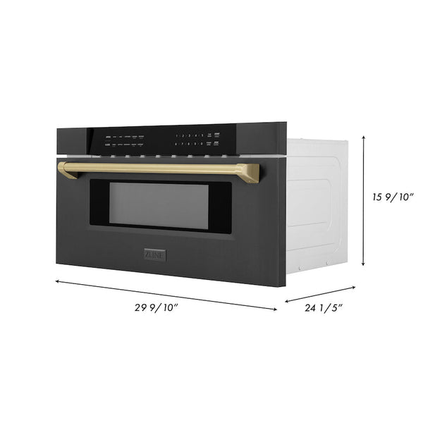 ZLINE Autograph Edition 30" 1.2 cu. ft. Built-in Microwave Drawer in Black Stainless Steel and Champagne Bronze Accents (MWDZ-30-BS-CB)