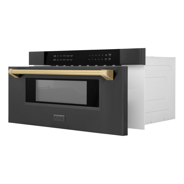 ZLINE Autograph Edition 30" 1.2 cu. ft. Built-in Microwave Drawer in Black Stainless Steel and Champagne Bronze Accents (MWDZ-30-BS-CB)