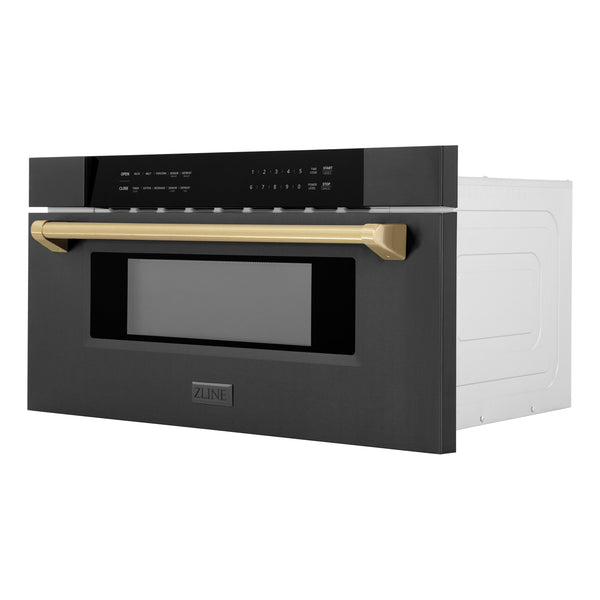 ZLINE Autograph Edition 30" 1.2 cu. ft. Built-in Microwave Drawer in Black Stainless Steel and Champagne Bronze Accents (MWDZ-30-BS-CB)