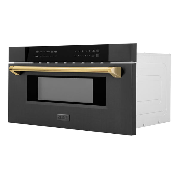 ZLINE Autograph Edition 30" 1.2 cu. ft. Built-in Microwave Drawer in Black Stainless Steel and Gold Accents (MWDZ-30-BS-G)