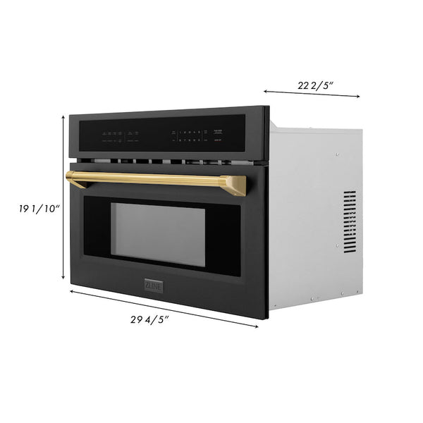 ZLINE Autograph Edition 30” 1.6 cu ft. Built-in Convection Microwave Oven in Black Stainless Steel and Gold Accents (MWOZ-30-BS-G)