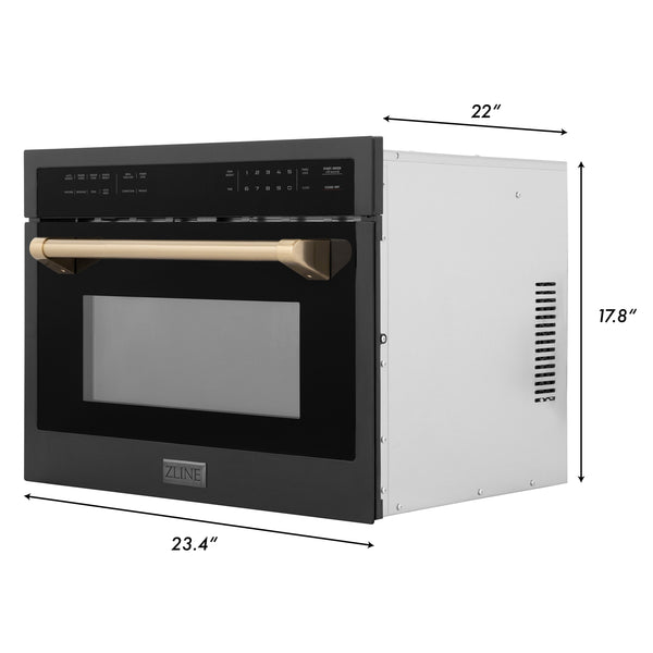 ZLINE Autograph Edition 24" 1.6 cu ft. Built-in Convection Microwave Oven in Black Stainless Steel and Champagne Bronze Accents (MWOZ-24-BS-CB)