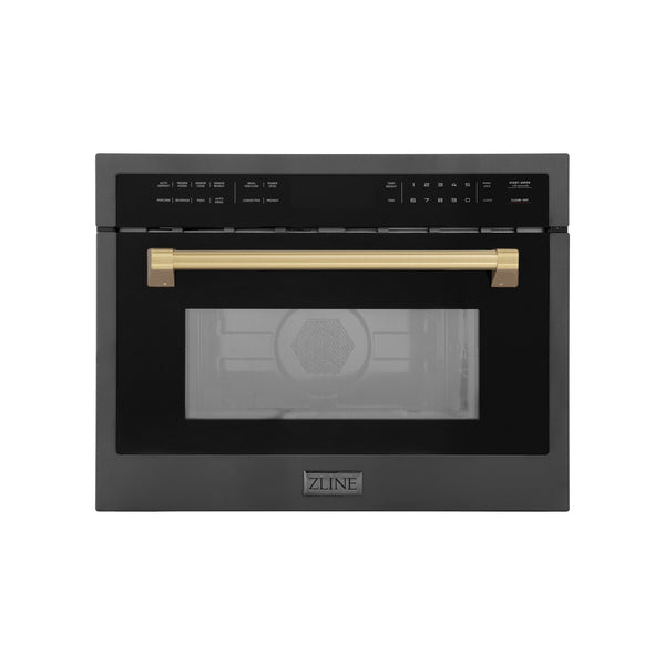 ZLINE Autograph Edition 24" 1.6 cu ft. Built-in Convection Microwave Oven in Black Stainless Steel and Champagne Bronze Accents (MWOZ-24-BS-CB)