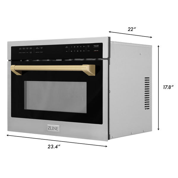 ZLINE Autograph Edition 24" 1.6 cu ft. Built-in Convection Microwave Oven in Stainless Steel and Champagne Bronze Accents (MWOZ-24-CB)