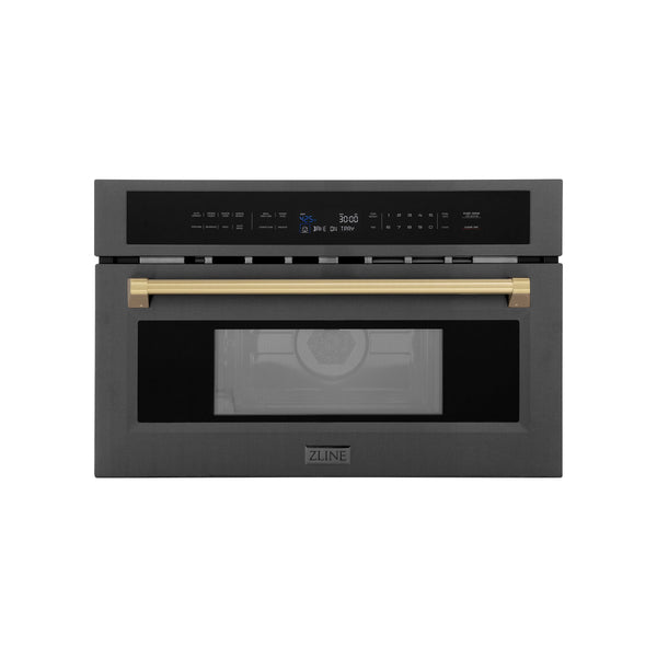 ZLINE Autograph Edition 30” 1.6 cu ft. Built-in Convection Microwave Oven in Black Stainless Steel and Champagne Bronze Accents (MWOZ-30-BS-CB)