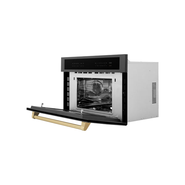 ZLINE Autograph Edition 30” 1.6 cu ft. Built-in Convection Microwave Oven in Black Stainless Steel and Champagne Bronze Accents (MWOZ-30-BS-CB)