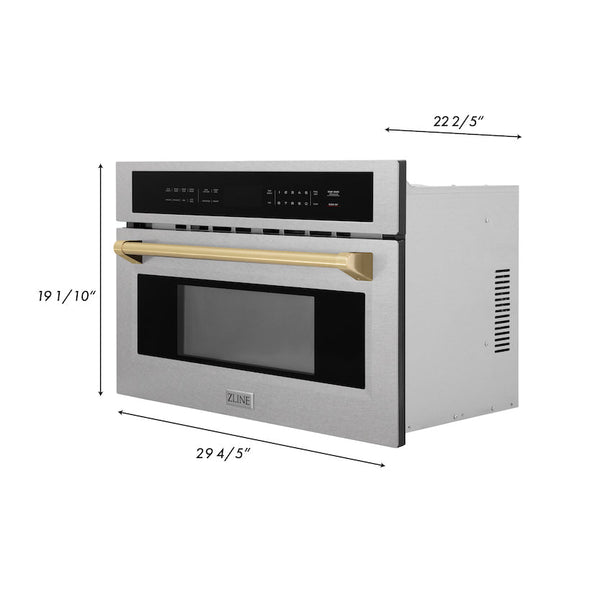 ZLINE Autograph Edition 30” 1.6 cu ft. Built-in Convection Microwave Oven in Fingerprint Resistant Stainless Steel and Champagne Bronze Accents (MWOZ-30-SS-CB)