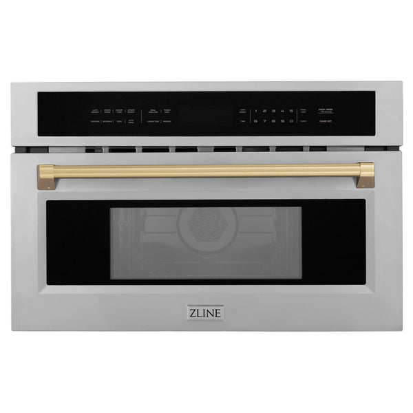 ZLINE Autograph Edition 30” 1.6 cu ft. Built-in Convection Microwave Oven in Fingerprint Resistant Stainless Steel and Champagne Bronze Accents (MWOZ-30-SS-CB)