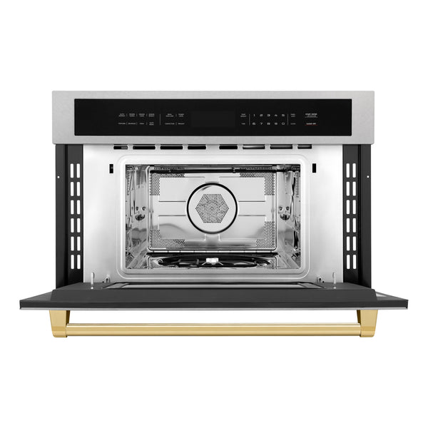 ZLINE Autograph Edition 30” 1.6 cu ft. Built-in Convection Microwave Oven in Fingerprint Resistant Stainless Steel and Gold Accents (MWOZ-30-SS-G)