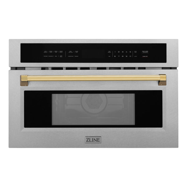 ZLINE Autograph Edition 30” 1.6 cu ft. Built-in Convection Microwave Oven in Fingerprint Resistant Stainless Steel and Gold Accents (MWOZ-30-SS-G)