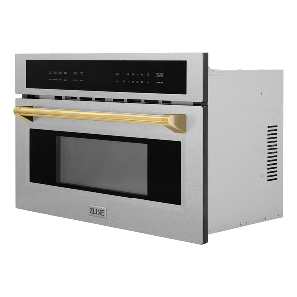 ZLINE Autograph Edition 30” 1.6 cu ft. Built-in Convection Microwave Oven in Fingerprint Resistant Stainless Steel and Gold Accents (MWOZ-30-SS-G)