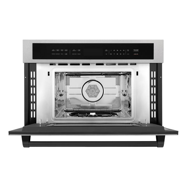 ZLINE Autograph Edition 30” 1.6 cu ft. Built-in Convection Microwave Oven in Fingerprint Resistant Stainless Steel and Matte Black Accents (MWOZ-30-SS-MB)