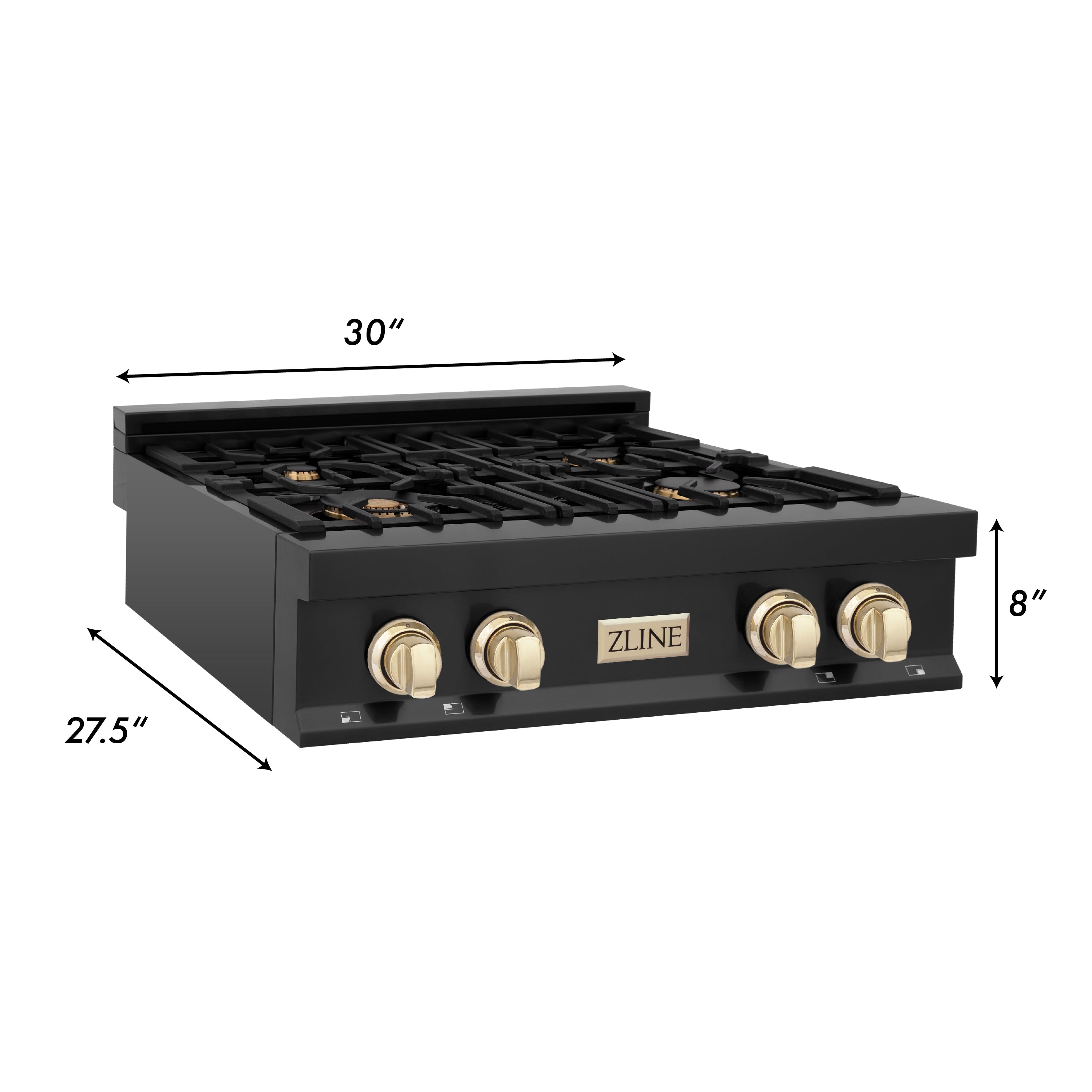 ZLINE Autograph Edition 30" Porcelain Rangetop with 4 Gas Burners in Black Stainless Steel and Accents (RTBZ-30)