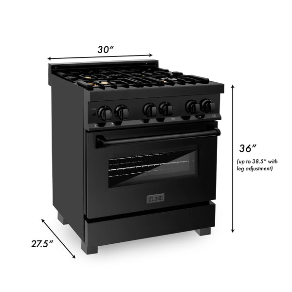 ZLINE 30 in. 4.0 cu. ft. Dual Fuel Range with Gas Stove and Electric Oven in Black Stainless Steel with Brass Burners (RAB-BR-30)