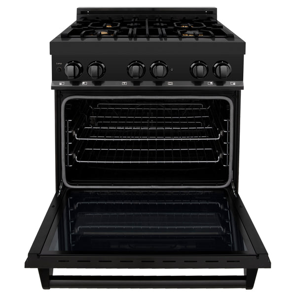 ZLINE 30 in. 4.0 cu. ft. Dual Fuel Range with Gas Stove and Electric Oven in Black Stainless Steel with Brass Burners (RAB-BR-30)