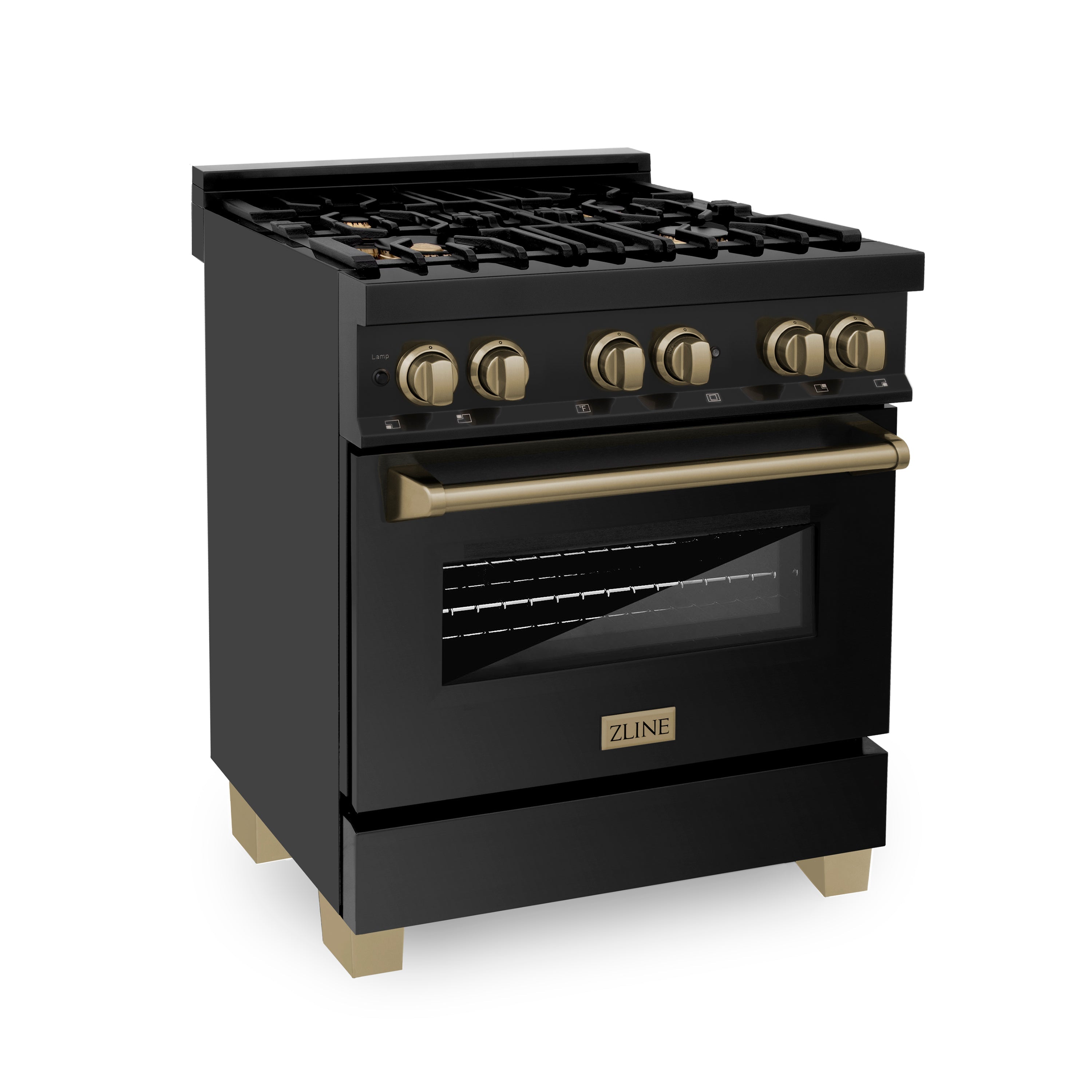 ZLINE Autograph Edition 30" 4.0 cu. ft. Dual Fuel Range with Gas Stove and Electric Oven in Black Stainless Steel with Accents (RABZ-30)