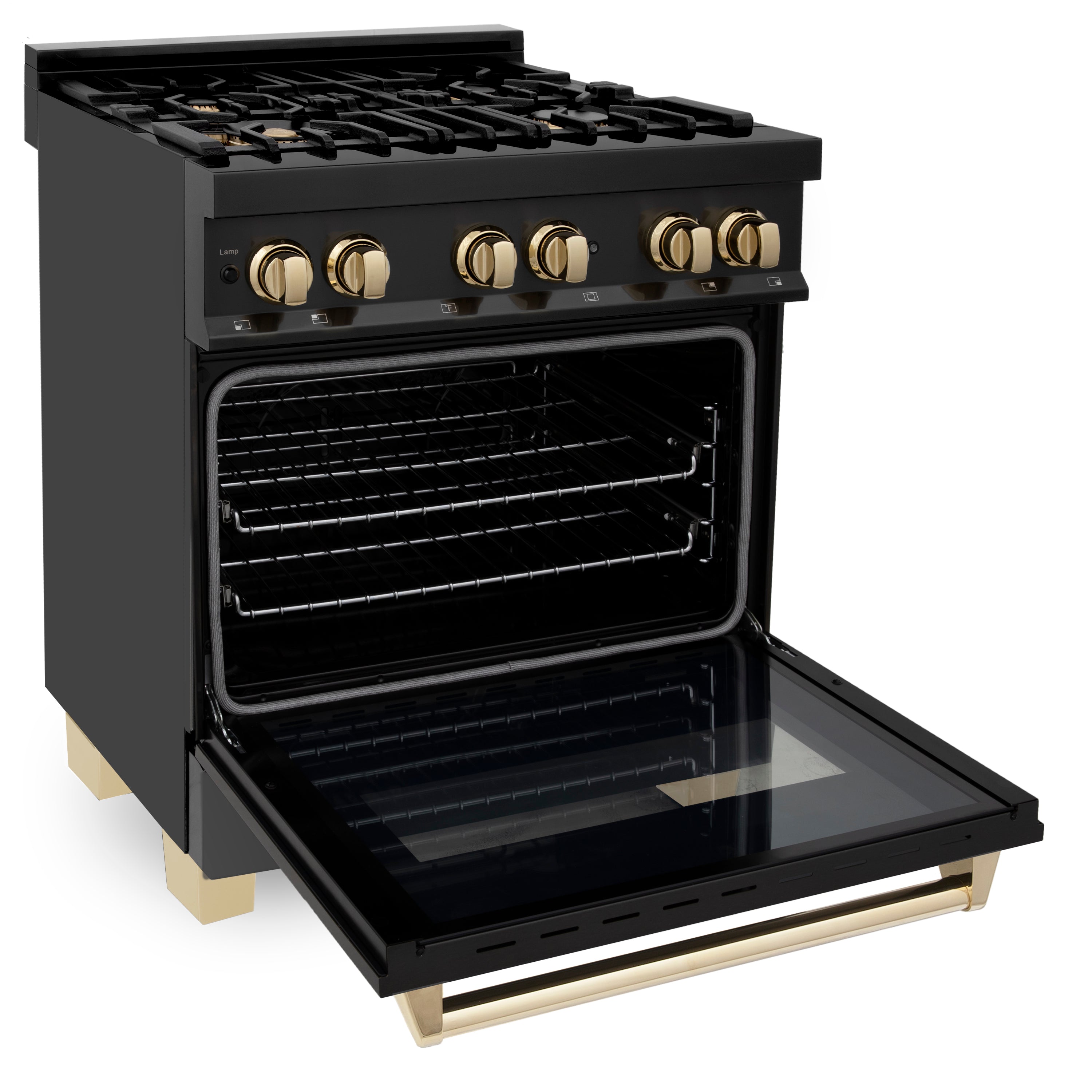 ZLINE Autograph Edition 30" 4.0 cu. ft. Dual Fuel Range with Gas Stove and Electric Oven in Black Stainless Steel with Accents (RABZ-30)