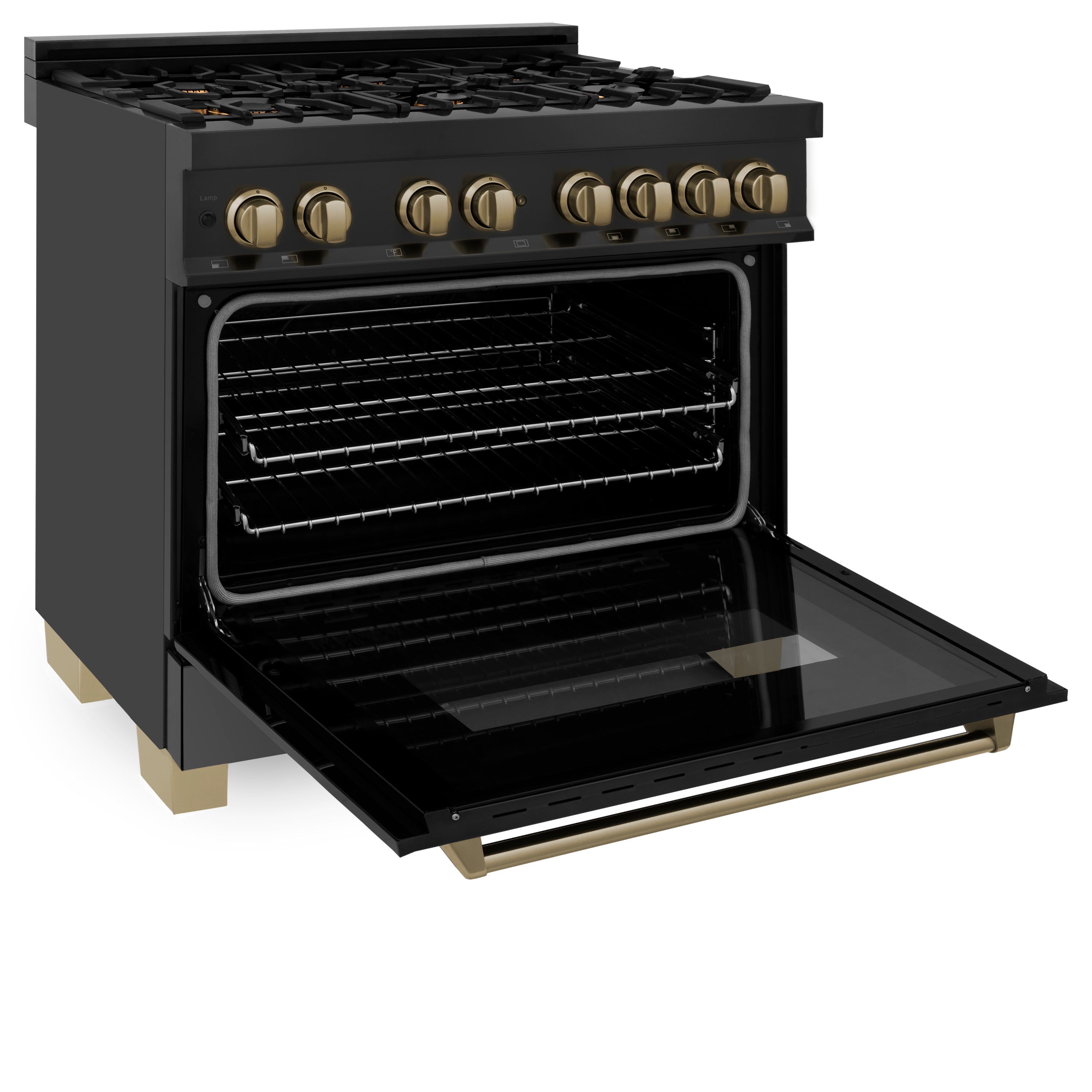 ZLINE Autograph Edition 36" 4.6 cu. ft. Dual Fuel Range with Gas Stove and Electric Oven in Black Stainless Steel with Accents (RABZ-36)