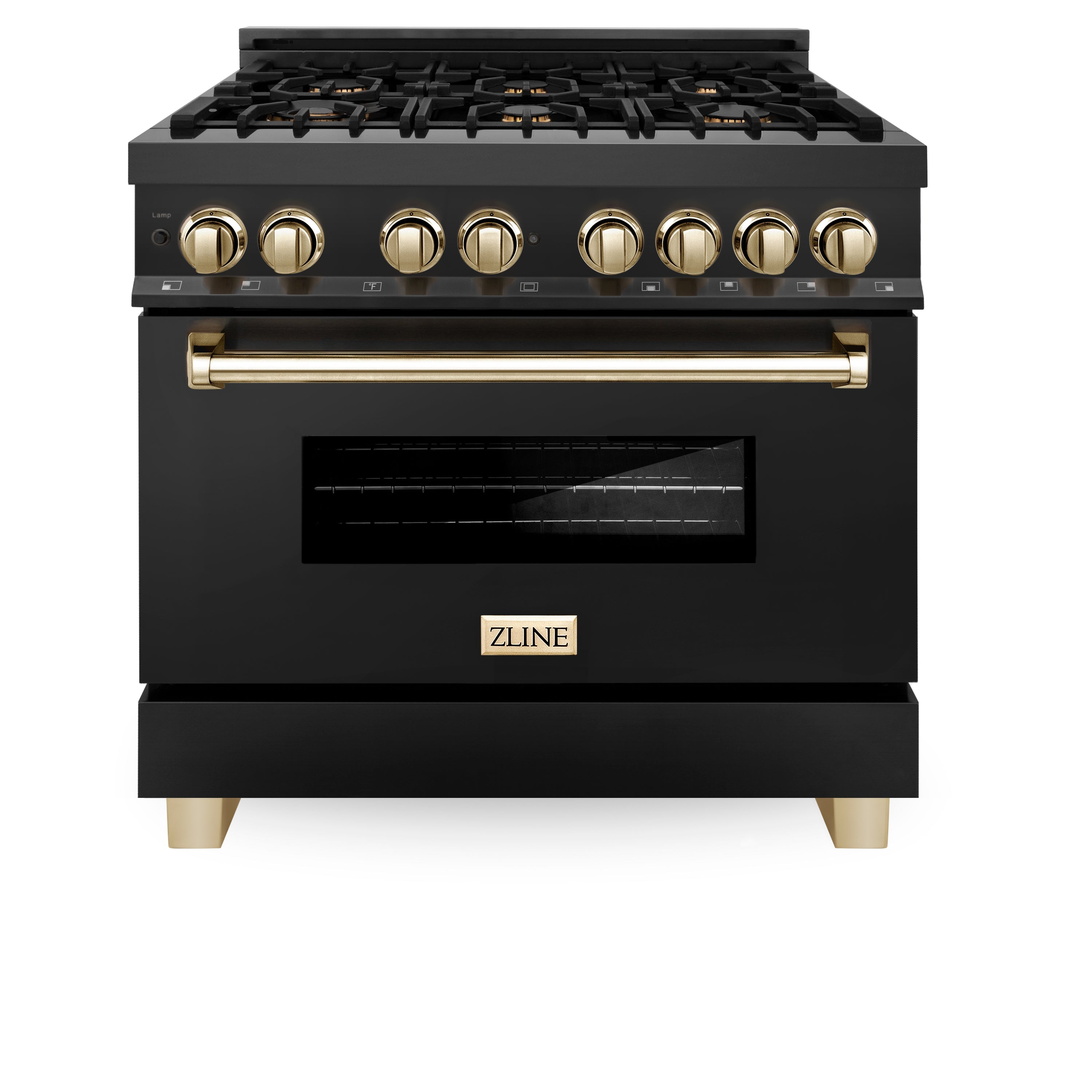 ZLINE Autograph Edition 36" 4.6 cu. ft. Dual Fuel Range with Gas Stove and Electric Oven in Black Stainless Steel with Accents (RABZ-36)