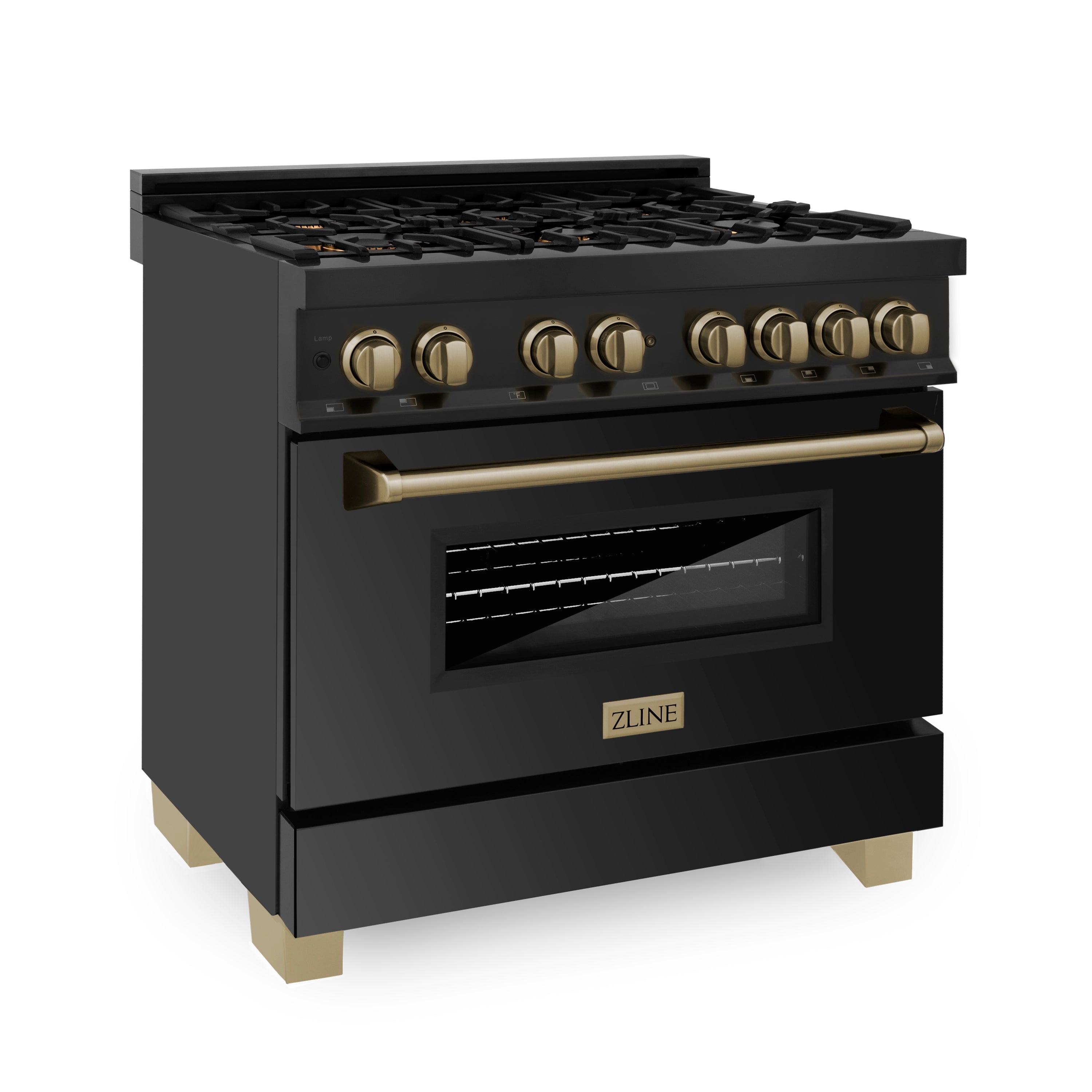 ZLINE Autograph Edition 36" 4.6 cu. ft. Dual Fuel Range with Gas Stove and Electric Oven in Black Stainless Steel with Accents (RABZ-36)