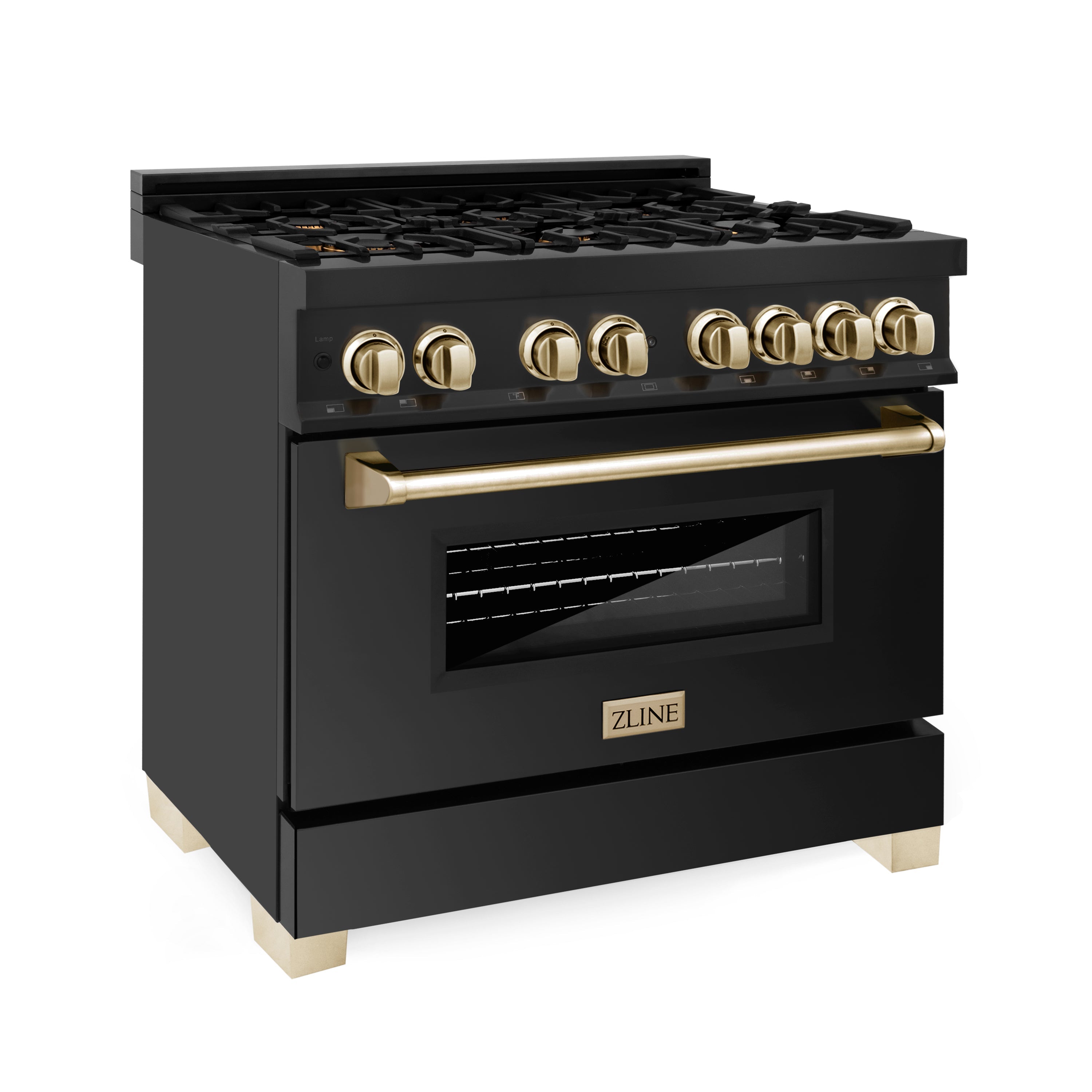 ZLINE Autograph Edition 36" 4.6 cu. ft. Dual Fuel Range with Gas Stove and Electric Oven in Black Stainless Steel with Accents (RABZ-36)