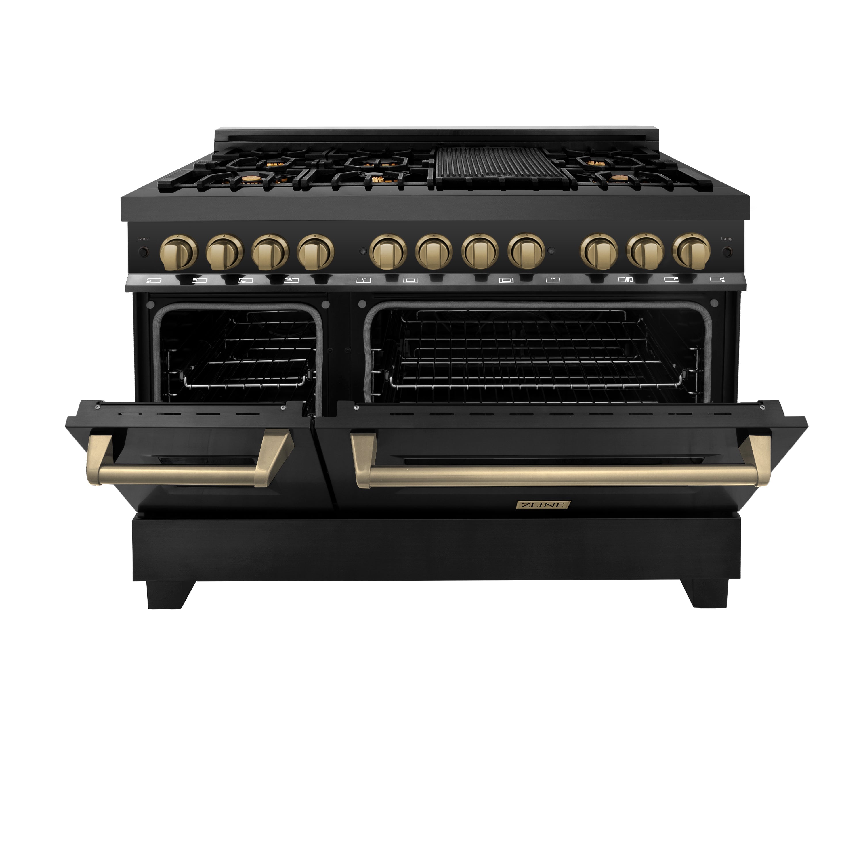 ZLINE Autograph Edition 48" 6.0 cu. ft. Dual Fuel Range with Gas Stove and Electric Oven in Black Stainless Steel with Accents (RABZ-48)