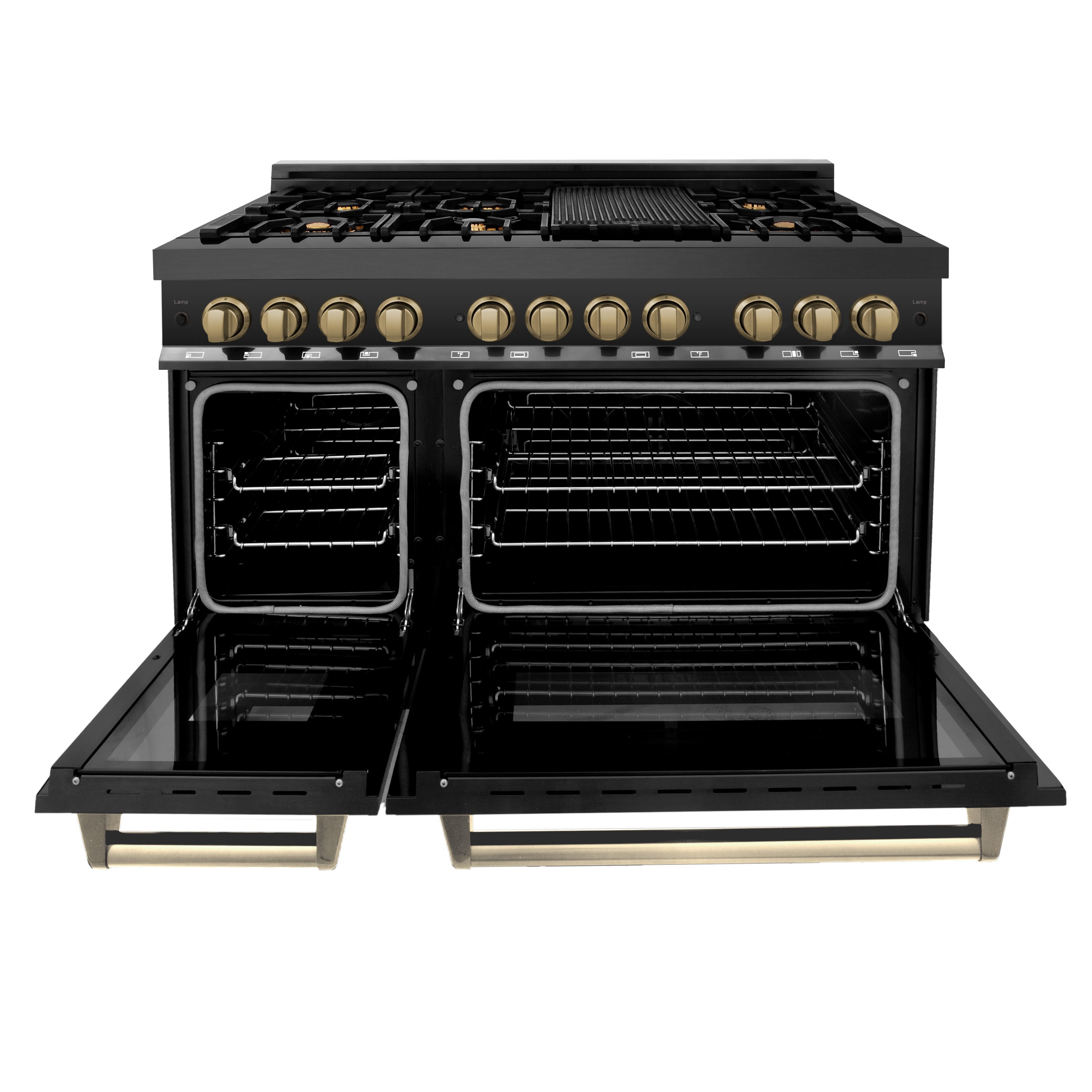 ZLINE Autograph Edition 48" 6.0 cu. ft. Dual Fuel Range with Gas Stove and Electric Oven in Black Stainless Steel with Accents (RABZ-48)