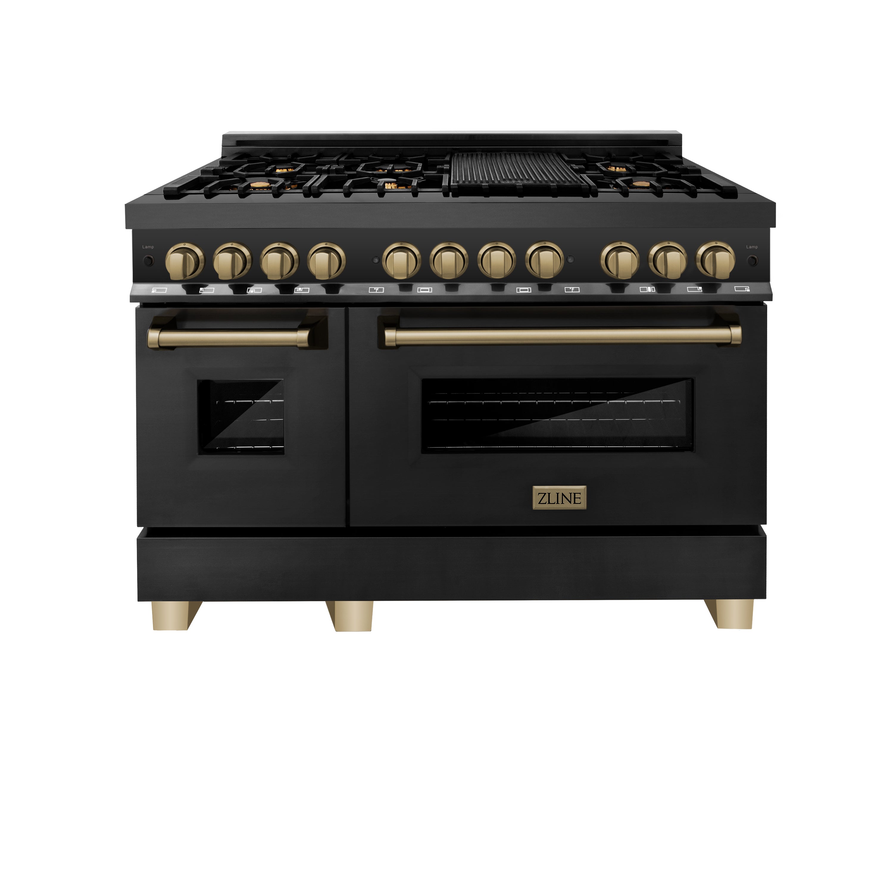 ZLINE Autograph Edition 48" 6.0 cu. ft. Dual Fuel Range with Gas Stove and Electric Oven in Black Stainless Steel with Accents (RABZ-48)