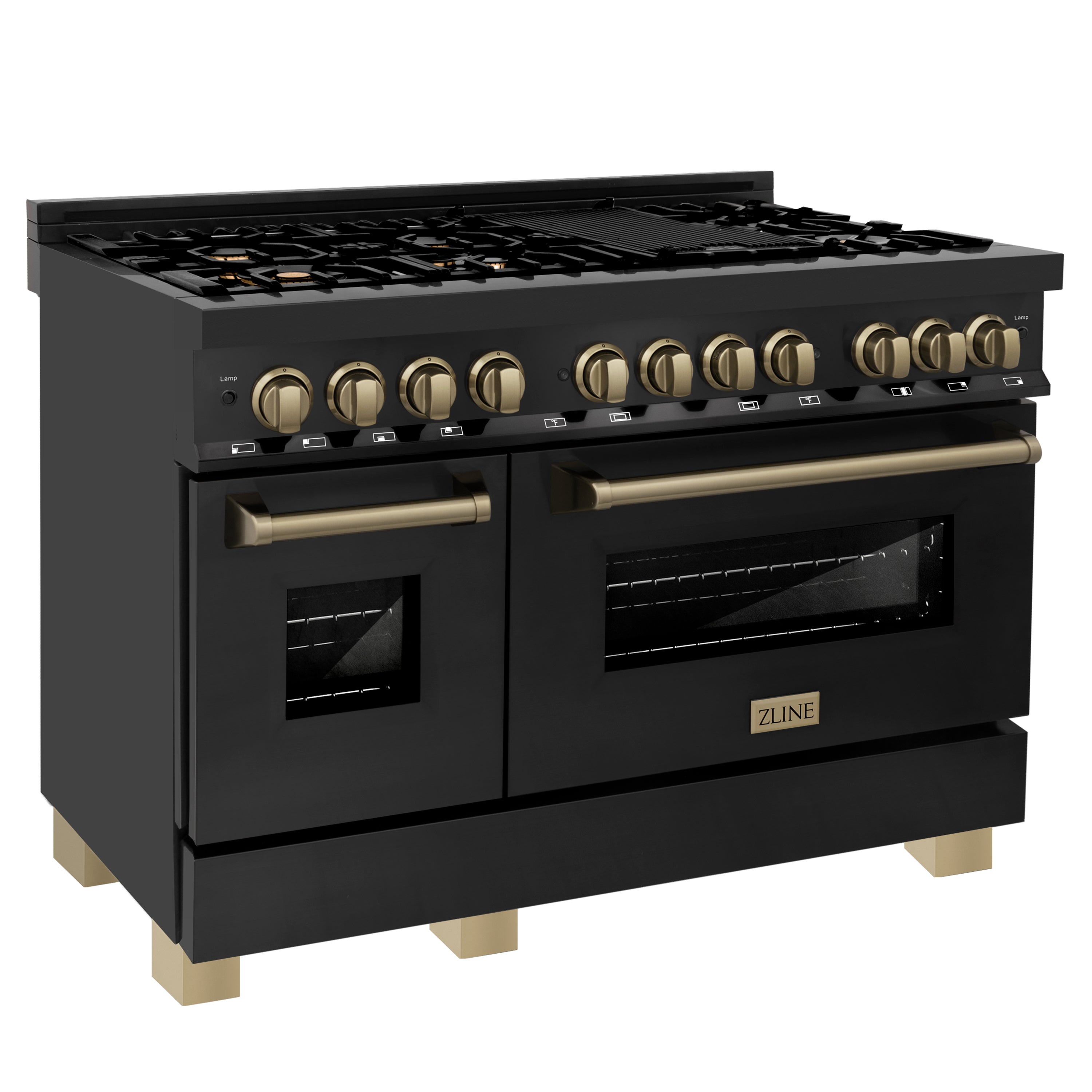 ZLINE Autograph Edition 48" 6.0 cu. ft. Dual Fuel Range with Gas Stove and Electric Oven in Black Stainless Steel with Accents (RABZ-48)