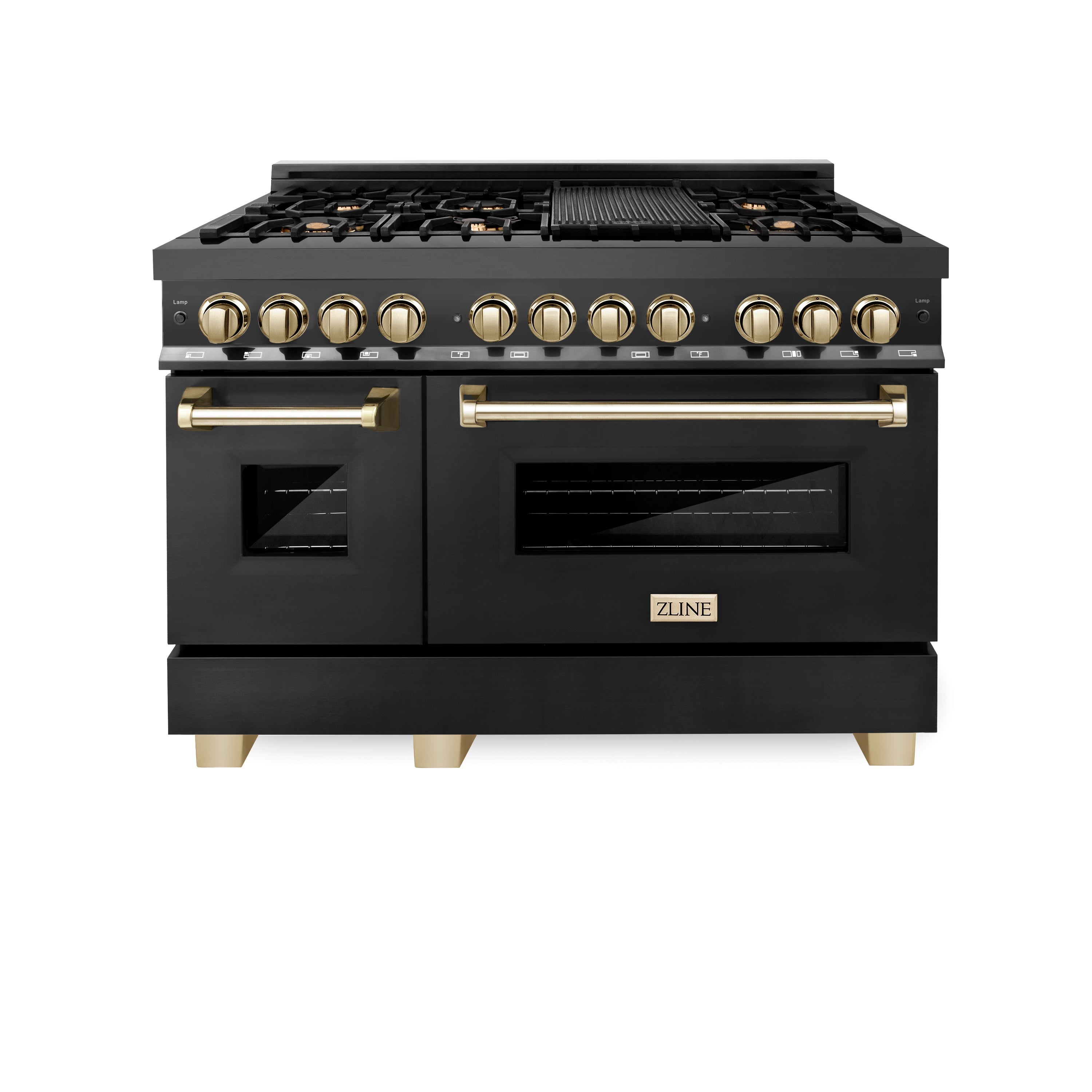 ZLINE Autograph Edition 48" 6.0 cu. ft. Dual Fuel Range with Gas Stove and Electric Oven in Black Stainless Steel with Accents (RABZ-48)