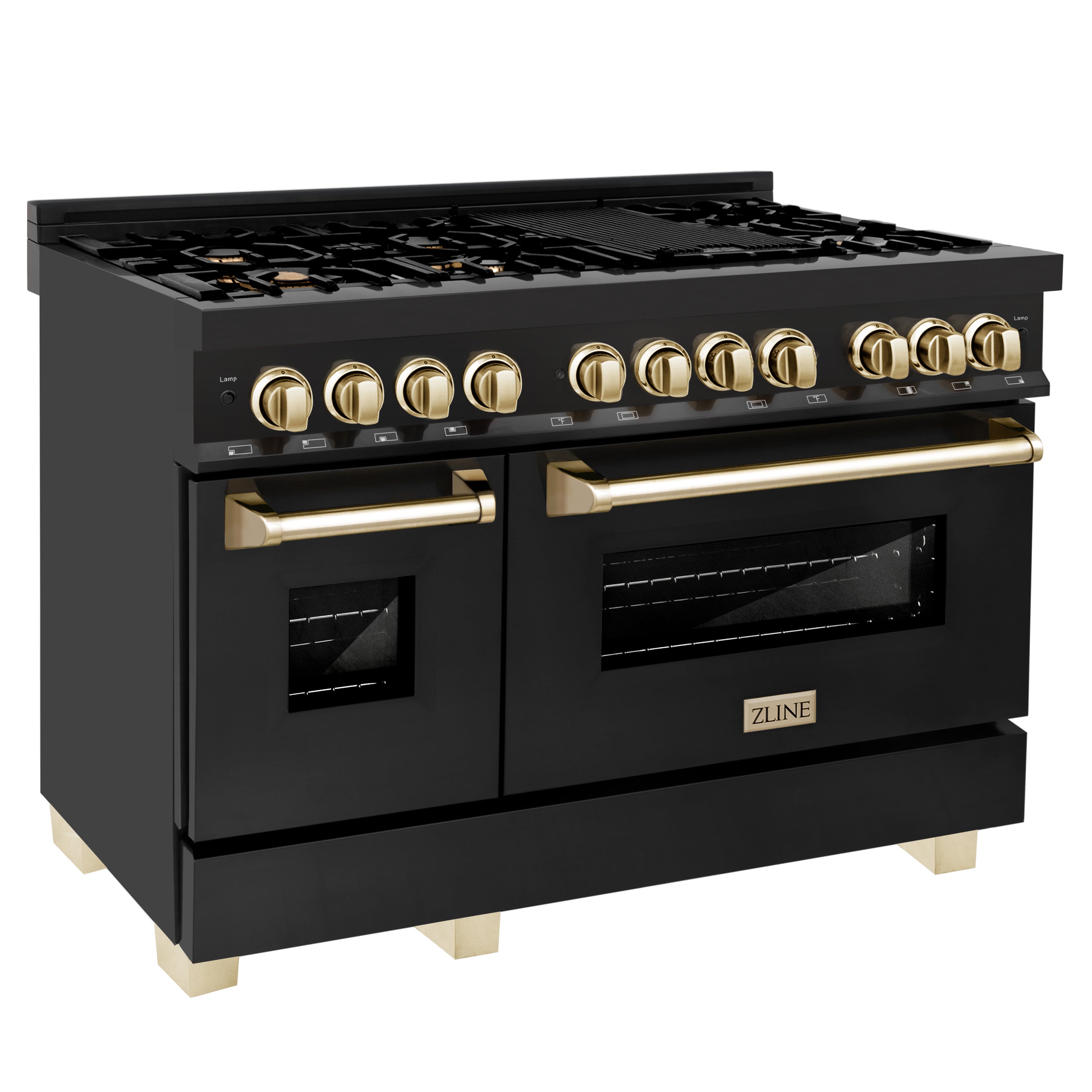 ZLINE Autograph Edition 48" 6.0 cu. ft. Dual Fuel Range with Gas Stove and Electric Oven in Black Stainless Steel with Accents (RABZ-48)