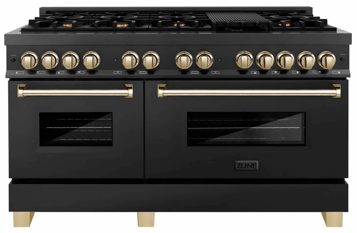 ZLINE Autograph Edition 60" 7.4 cu. ft. Dual Fuel Range with Gas Stove and Electric Oven in Black Stainless Steel with Accents (RABZ-60)